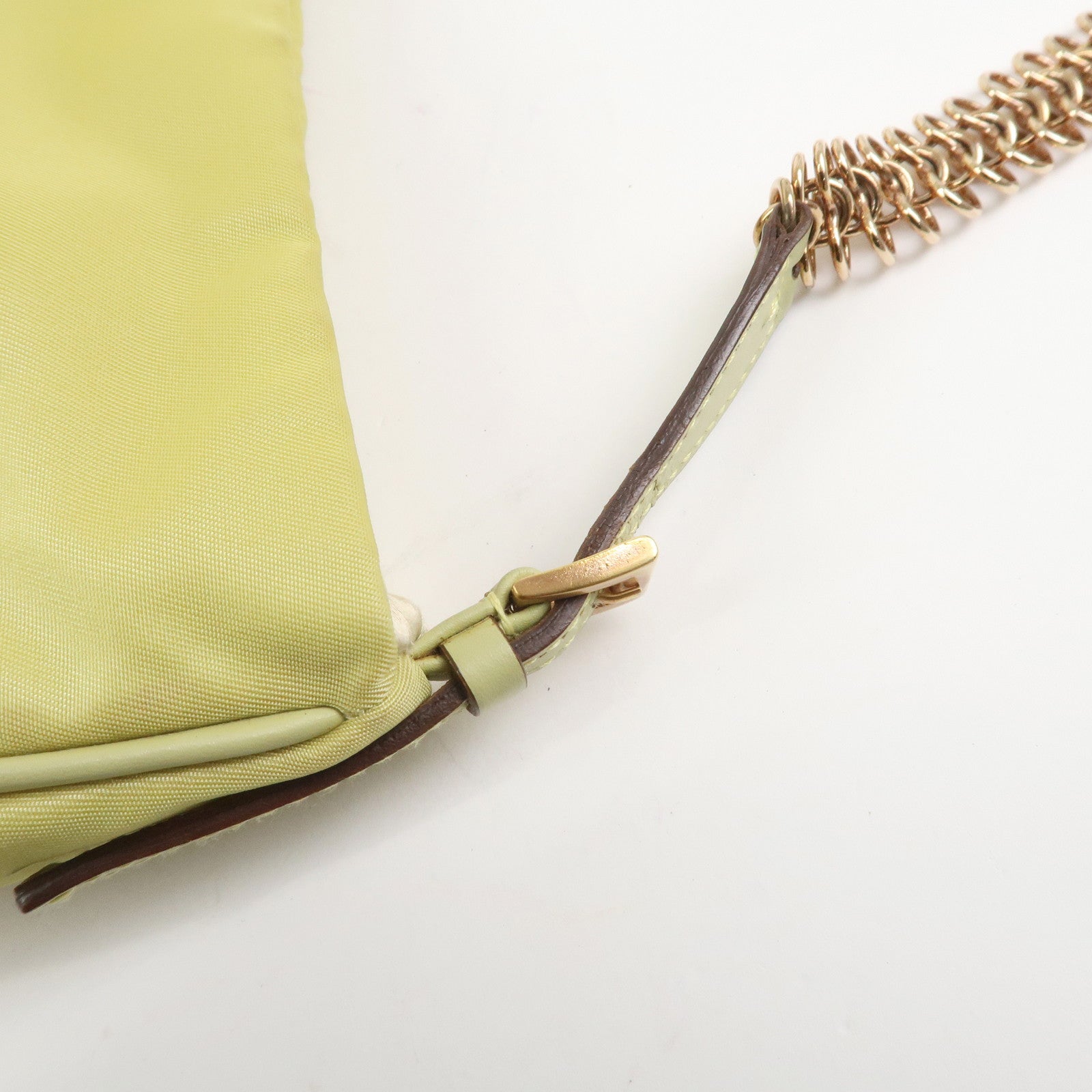 PRADA Triangle Logo Nylon Leather Shoulder Bag Yellow BR0107
