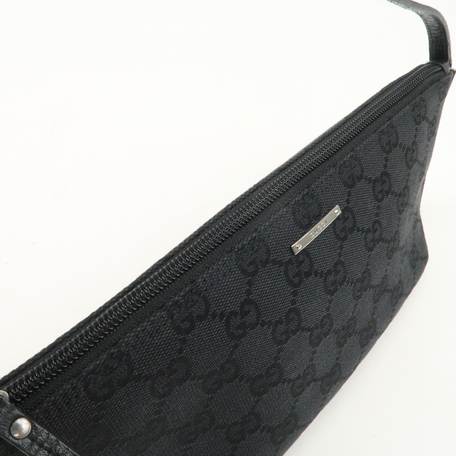 GUCCI Boat Bag GG Monogram Canvas Leather Hand Bag Black 07198