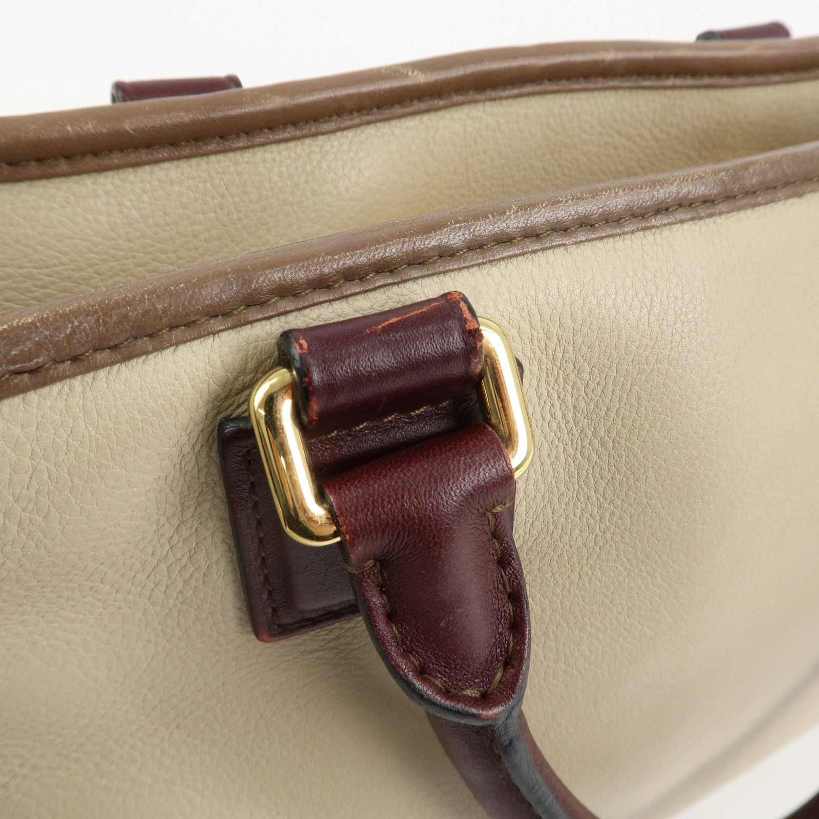 LOEWE Anagram Amazona 28 Leather Hand Bag Brown Ivory Bordeaux Used