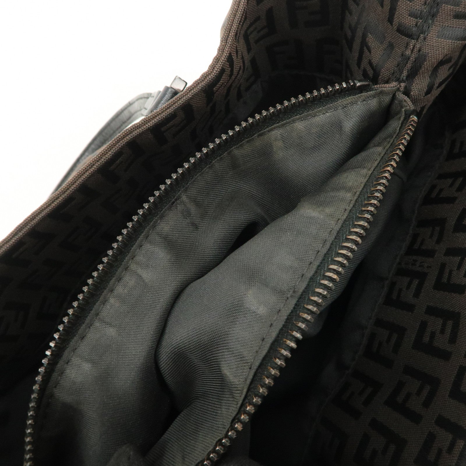 FENDI Zucchino Canvas Leather Tote Bag Hand Bag Dark Brown 8BH132