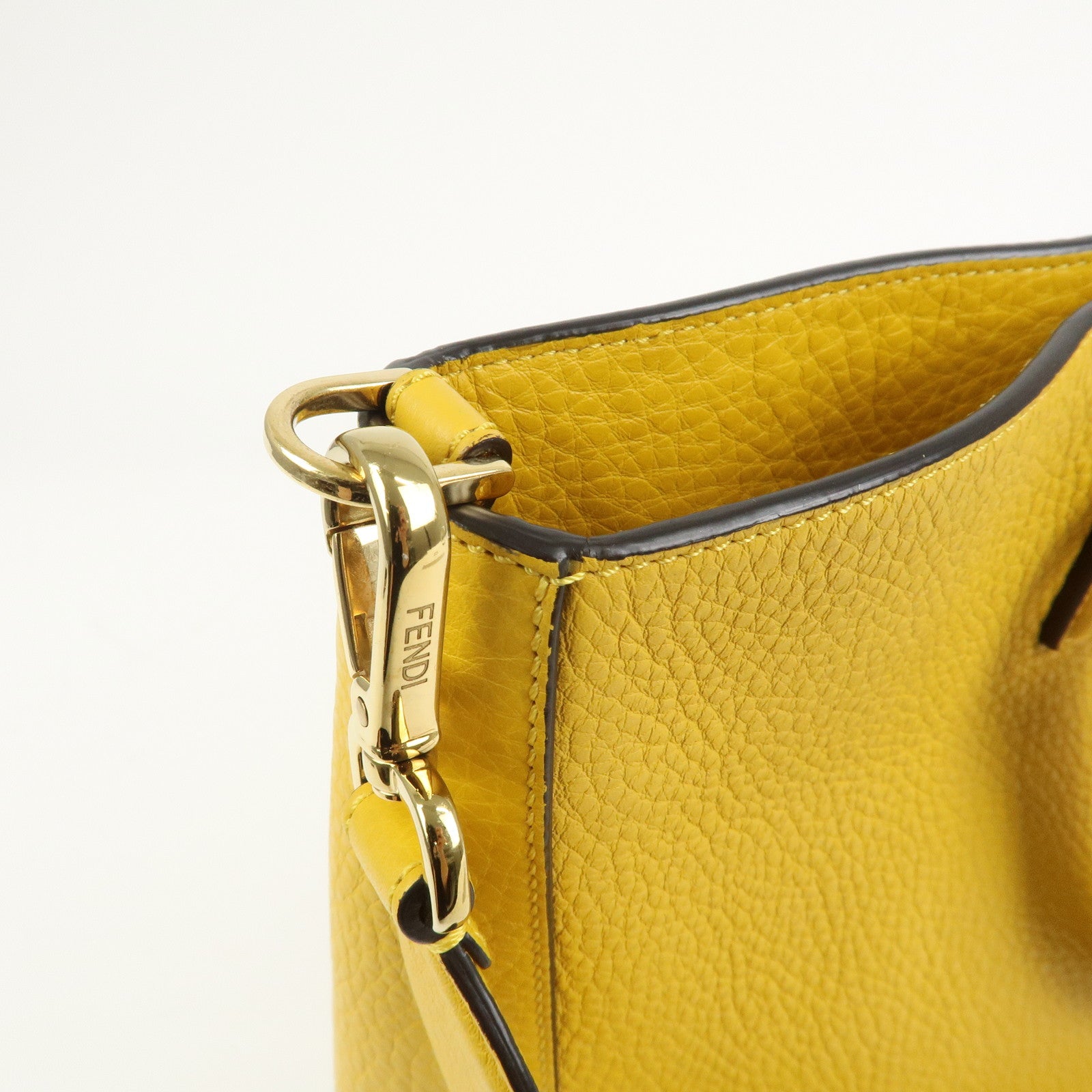 FENDI Selleria Leather 2Way Hand Tote Shoulder Bag Yellow 8BH368