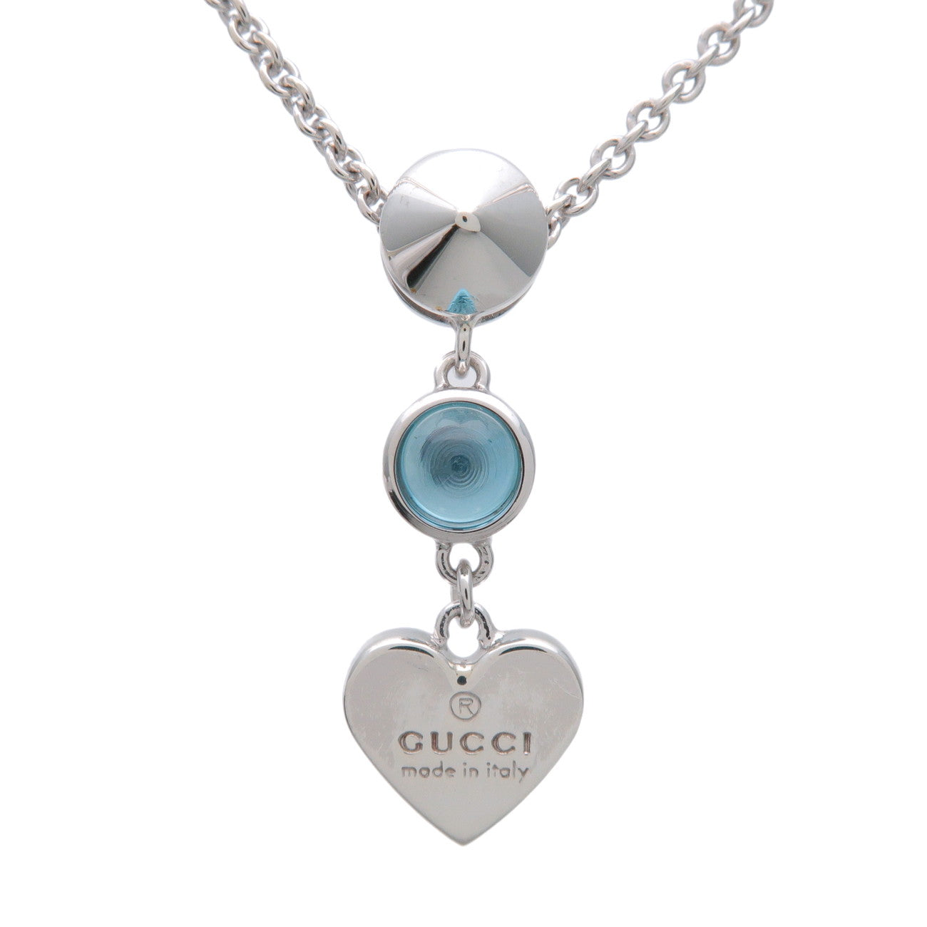 GUCCI Heart Motif Necklace SV925 Color Stone Silver Blue 325871