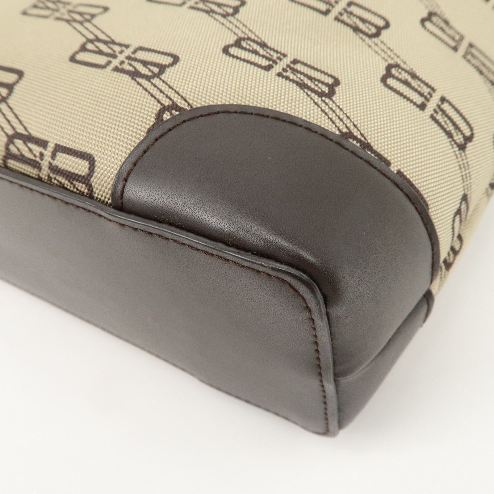 BALENCIAGA Leather Canvas Shoulder Bag Beige Brown