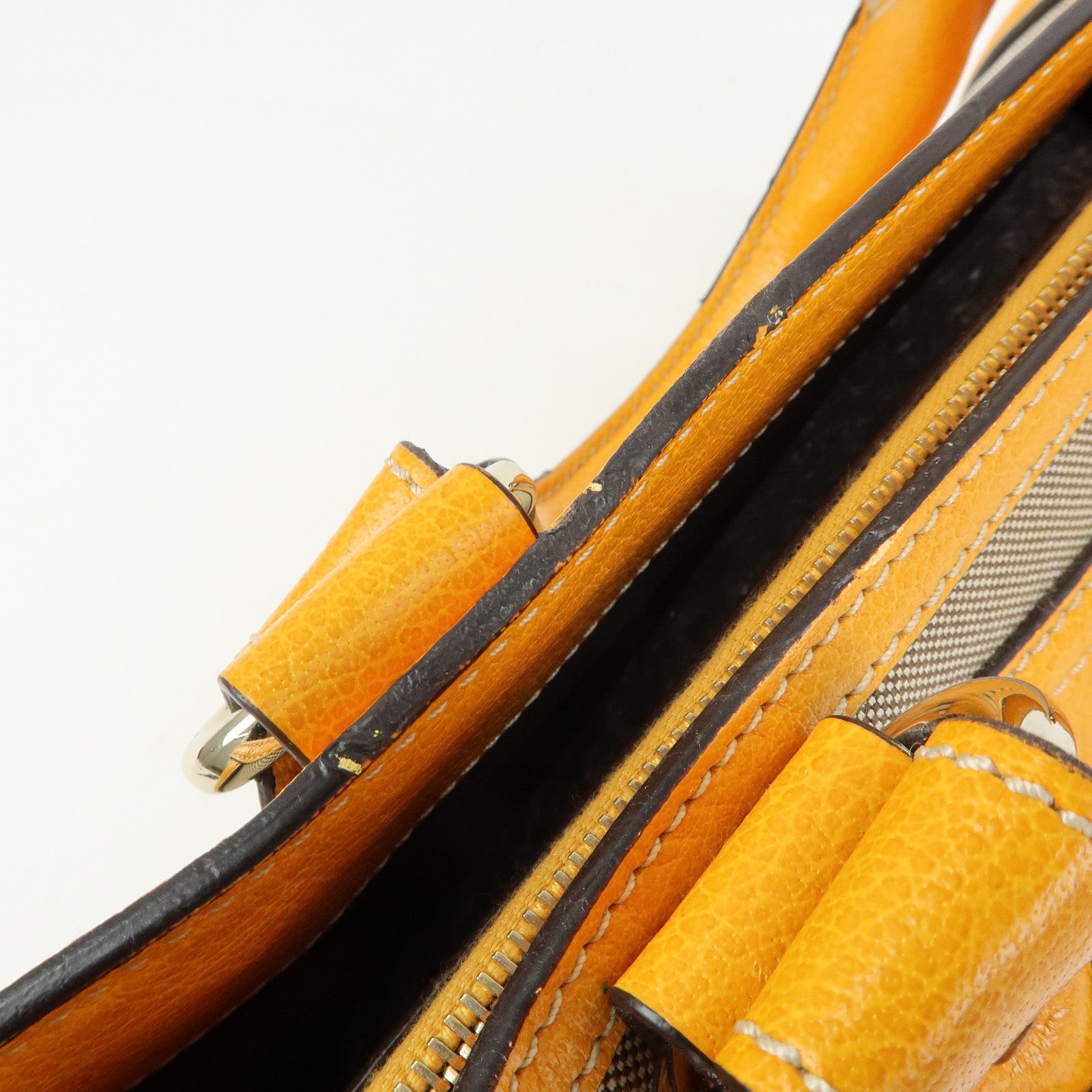 CELINE Leather Canvas Boogie Bag Hand Bag Yellow Gray
