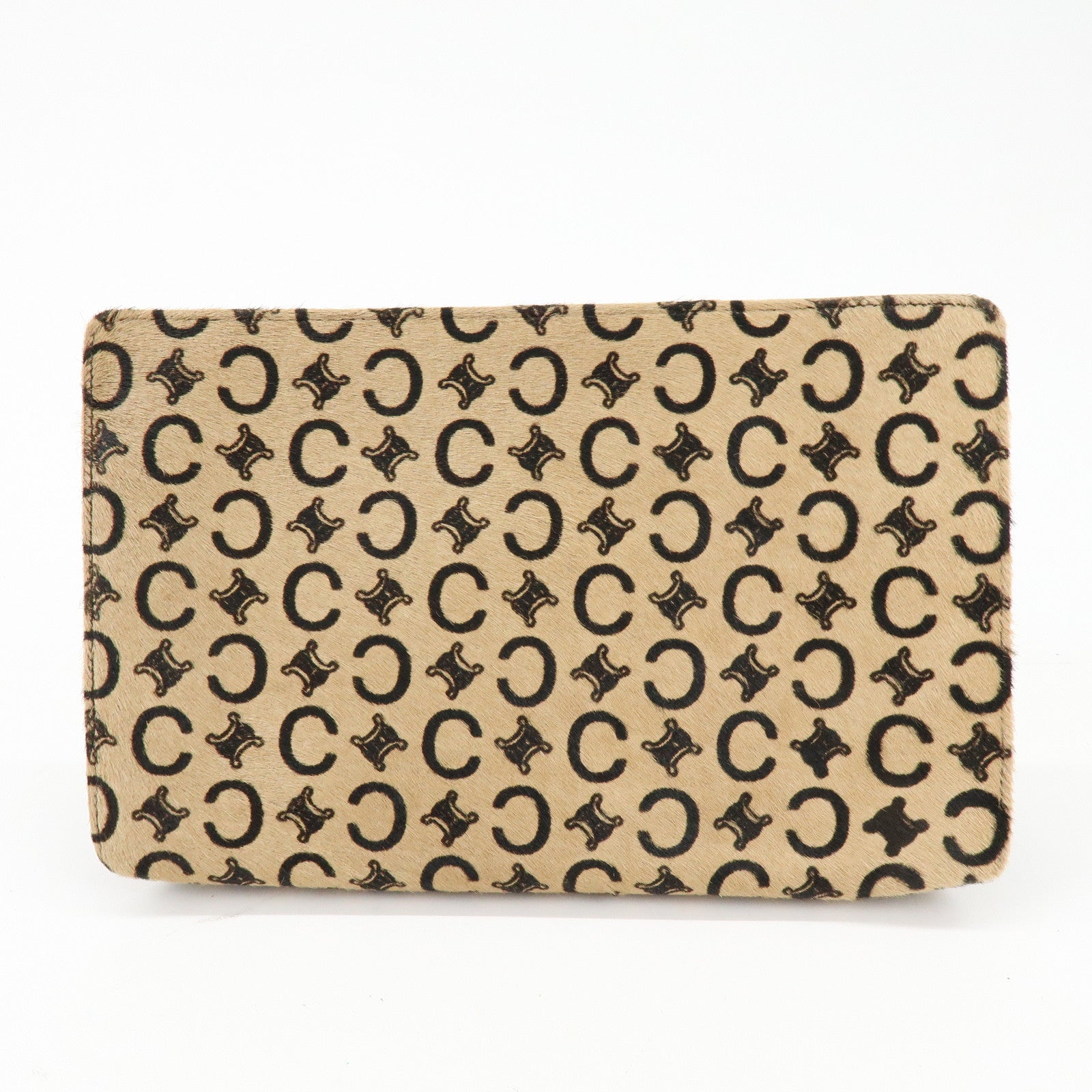 CELINE C Macadam Pony Hair Leather Clutch Bag Pouch Beige Brown
