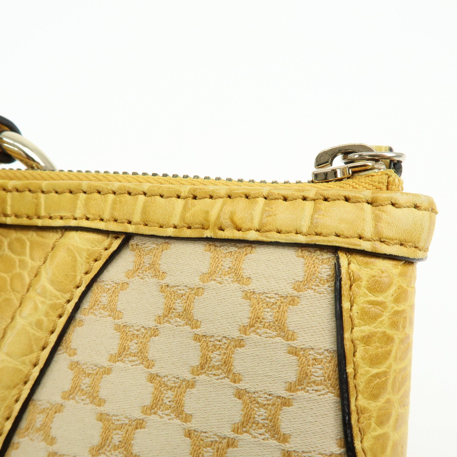 CELINE Macadam Embossed Leather Tote Bag Shoulder Bag Yellow Beige