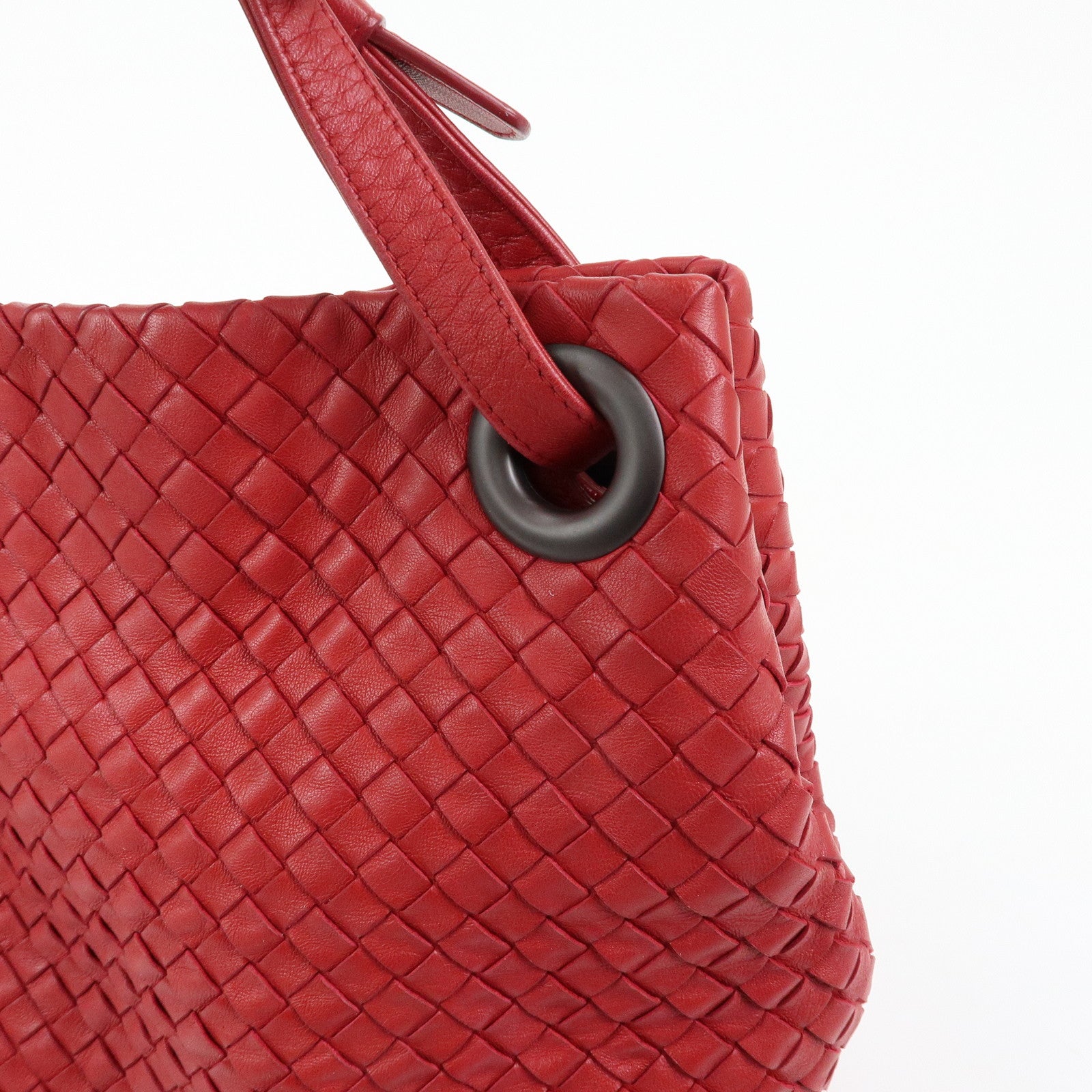 BOTTEGA VENETA Intrecciato Leather Shoulder Bag Hand Bag Red
