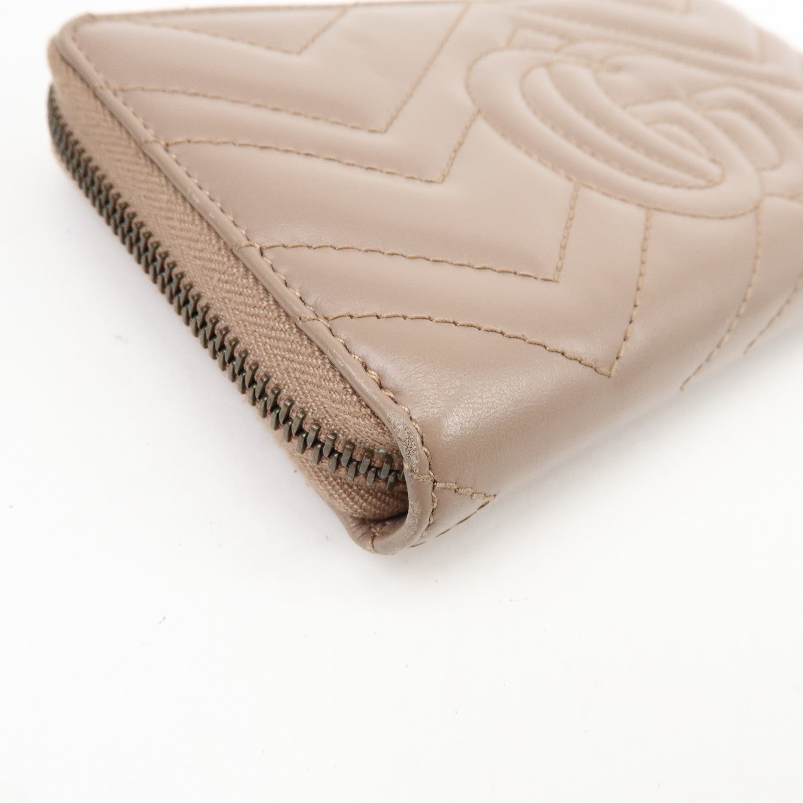 GUCCI GG Marmont Chevron Leather Long Wallet Beige 443123