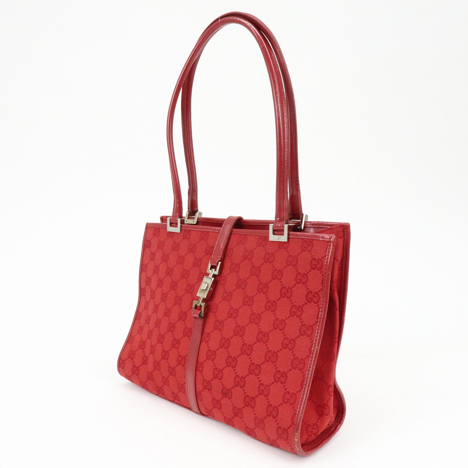 GUCCI Jackie GG Canvas Leather Shoulder Bag Tote Bag Red 002・1073