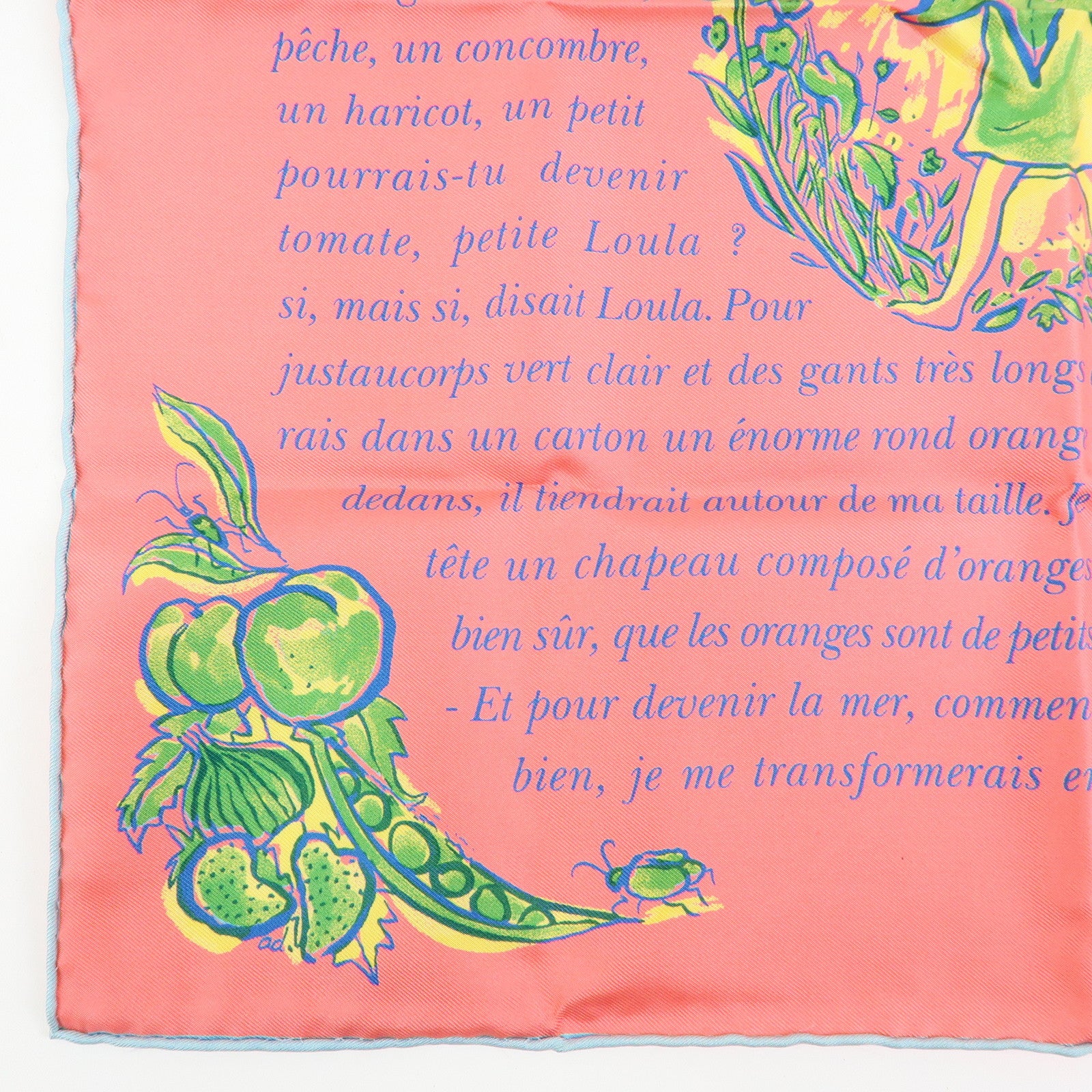 HERMES Carre 45 Silk100% Scarf L'ete de Loula Pink Green Yellow