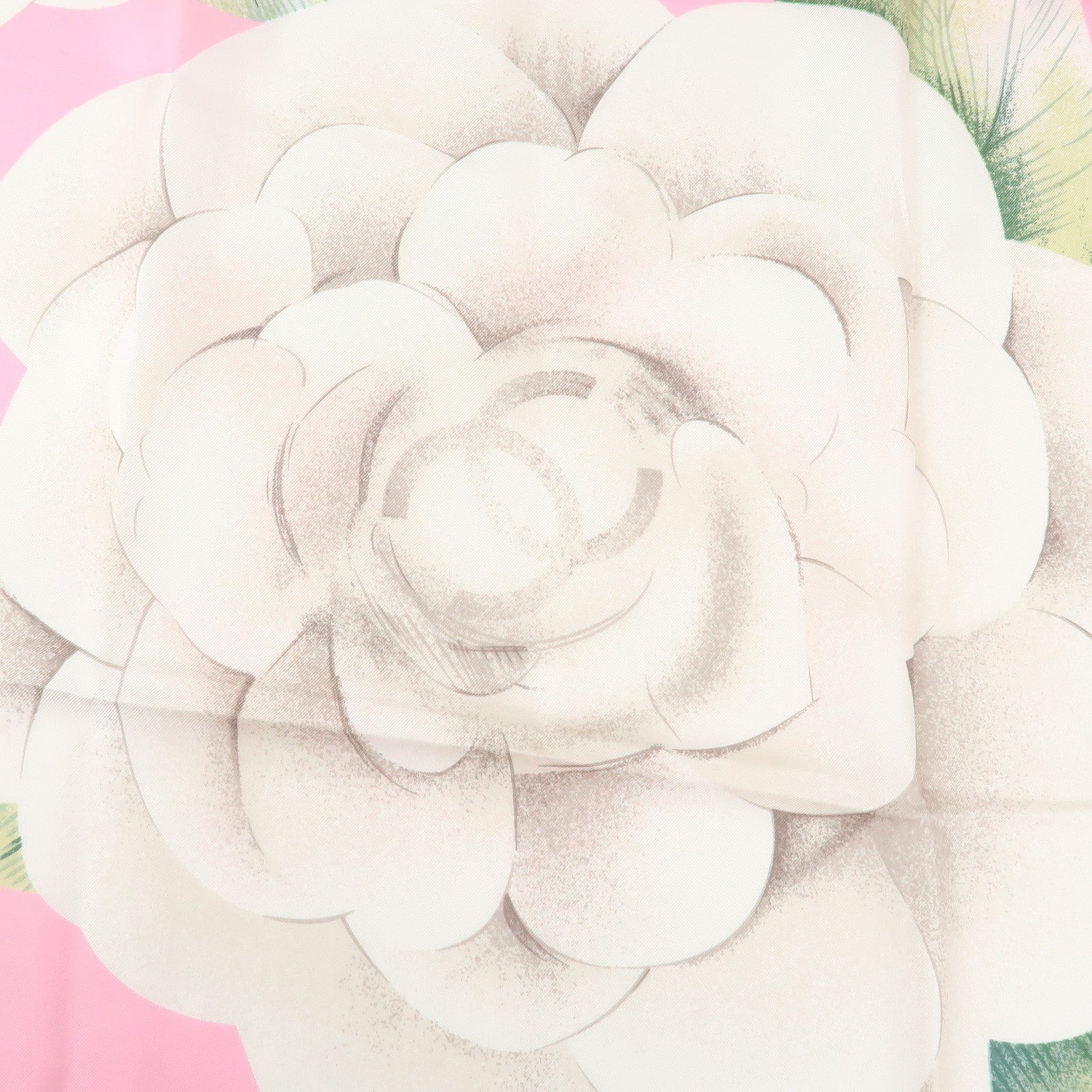 CHANEL COCO Mark Silk 100 % Scarf Pink White Used
