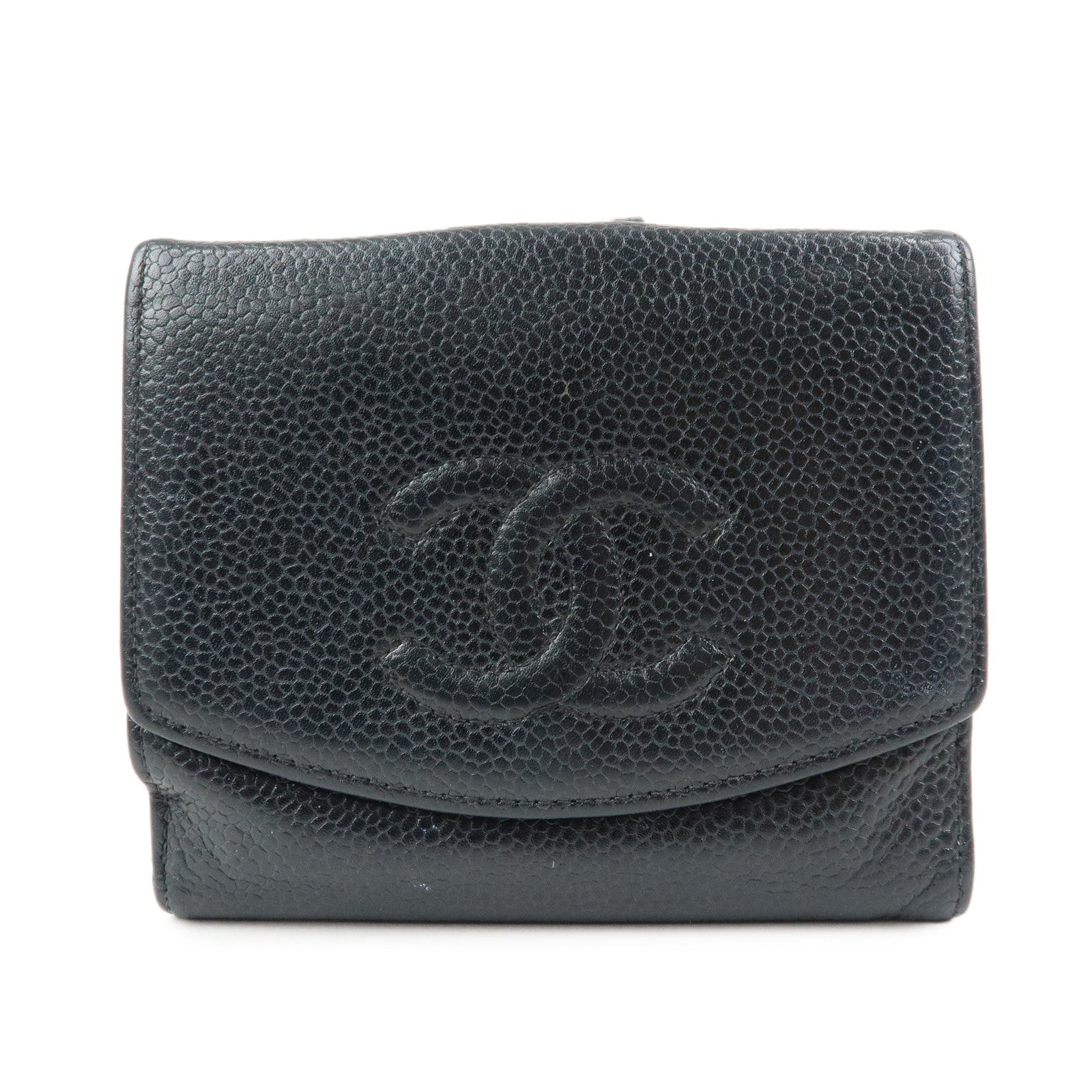 CHANEL COCO Mark Cavairskin Compact Wallet Black