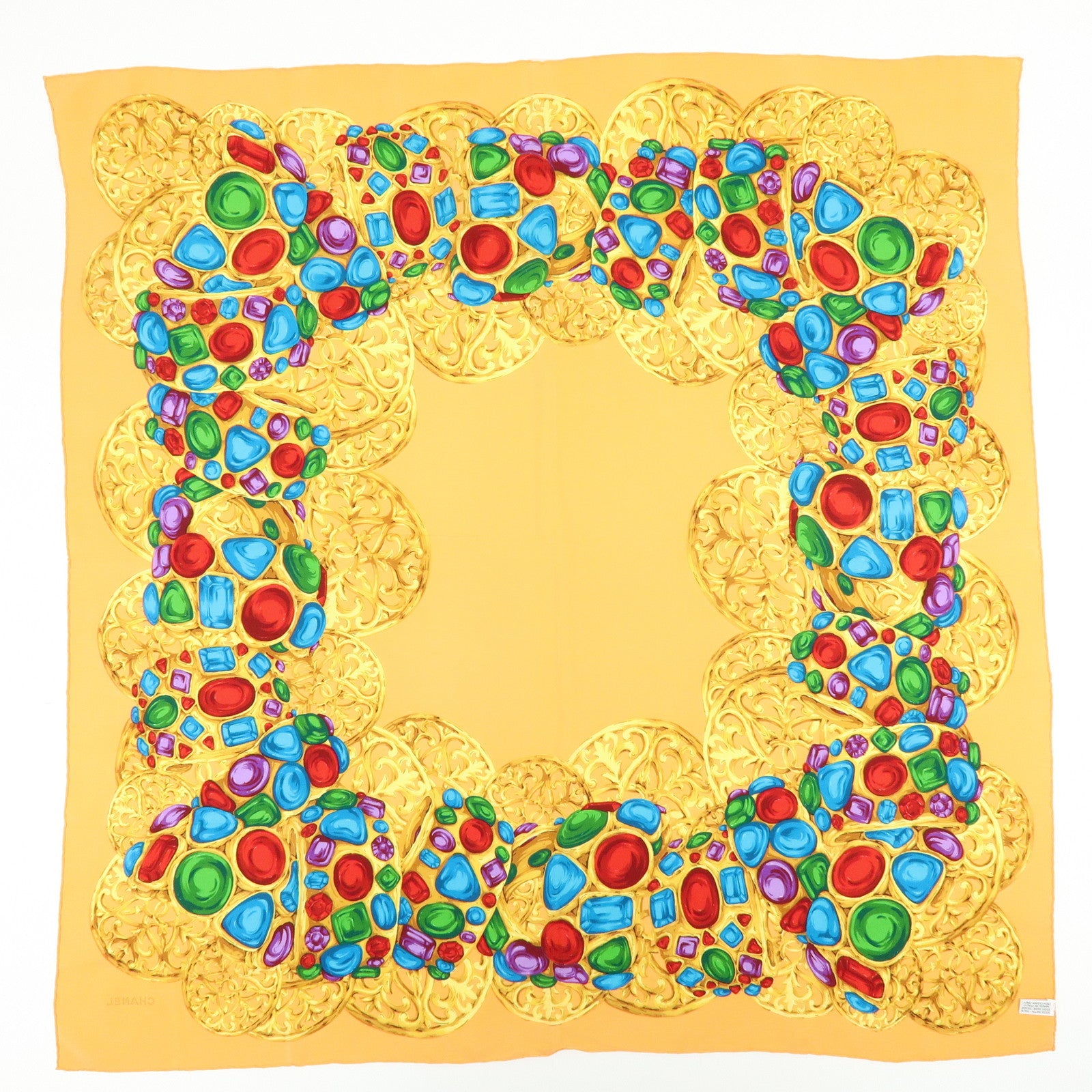 CHANEL Jewelry Motif Silk 100% Scarf Orange Multicolor
