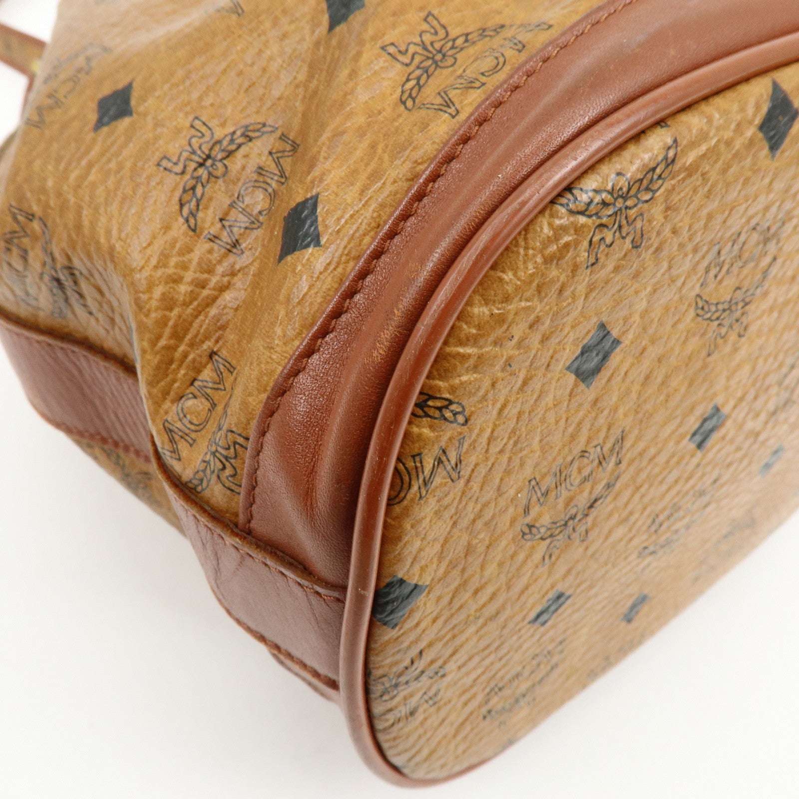 MCM Visetos Leather Drawstring Shoulder Bag Crossbody Bag Brown