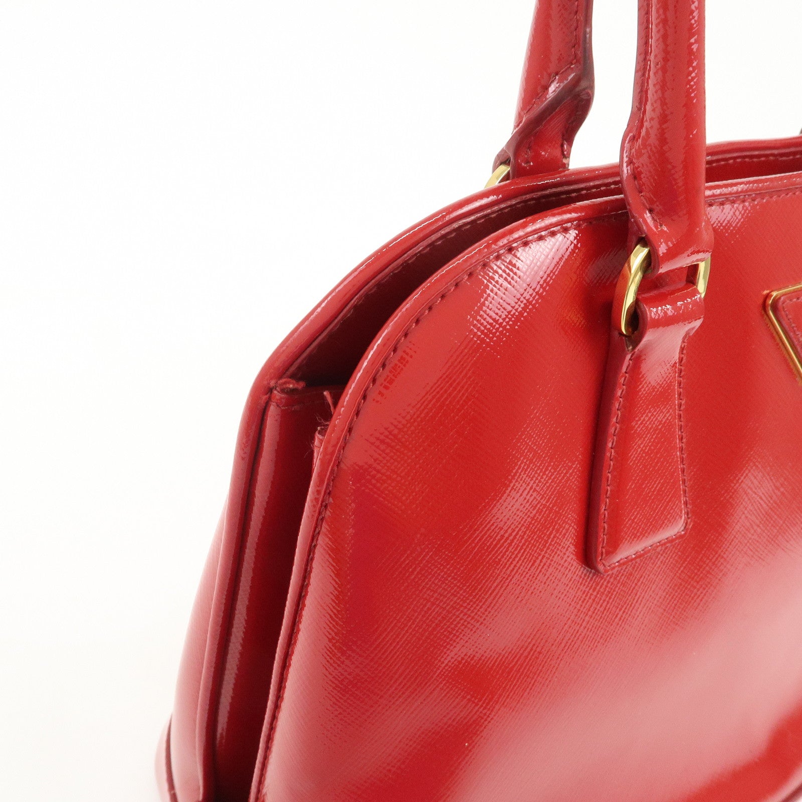 PRADA Triangle Logo Patent Leather 2WAY Bag Hand Bag Red BN2567