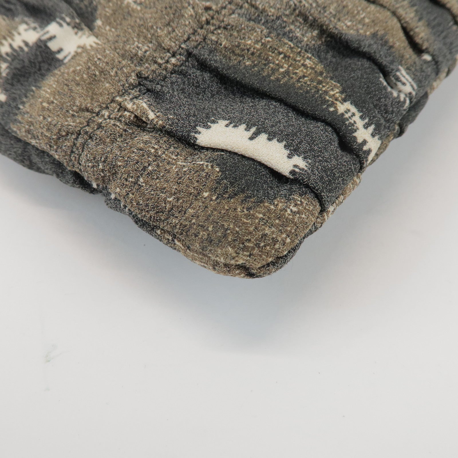 PRADA Logo Canvas Camouflage Gathered Design Clutch Bag Khaki Black