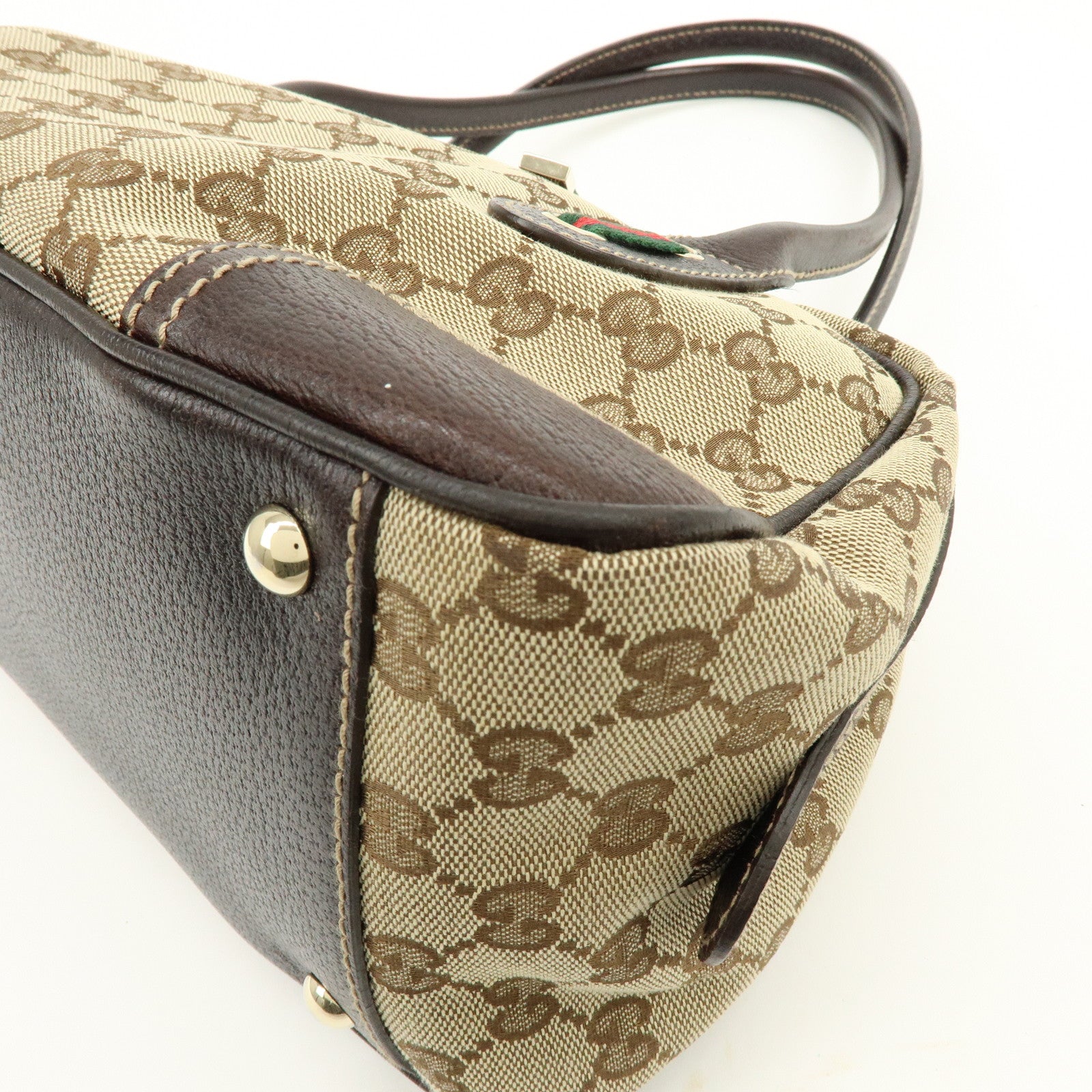 GUCCI Princy Sherry GG Canvas Leather Boston Bag Brown 161720