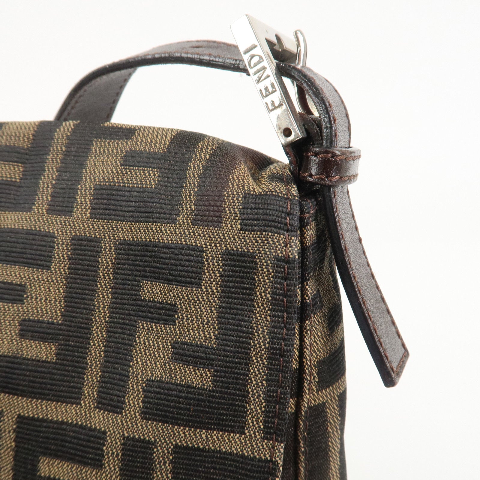 FENDI Zucca Canvas Leather Shoulder Bag Brown Black 26730