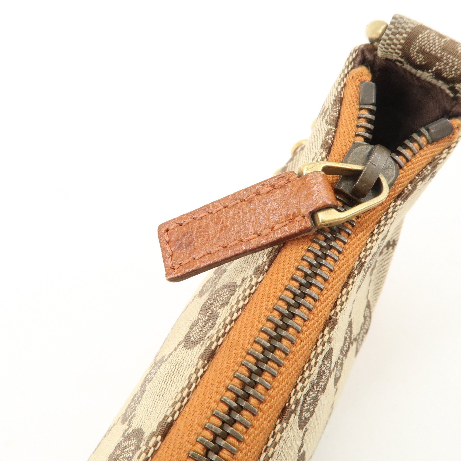 GUCCI GG Canvas Leather Chain Hand Bag Pouch Beige Brown 120940 Used