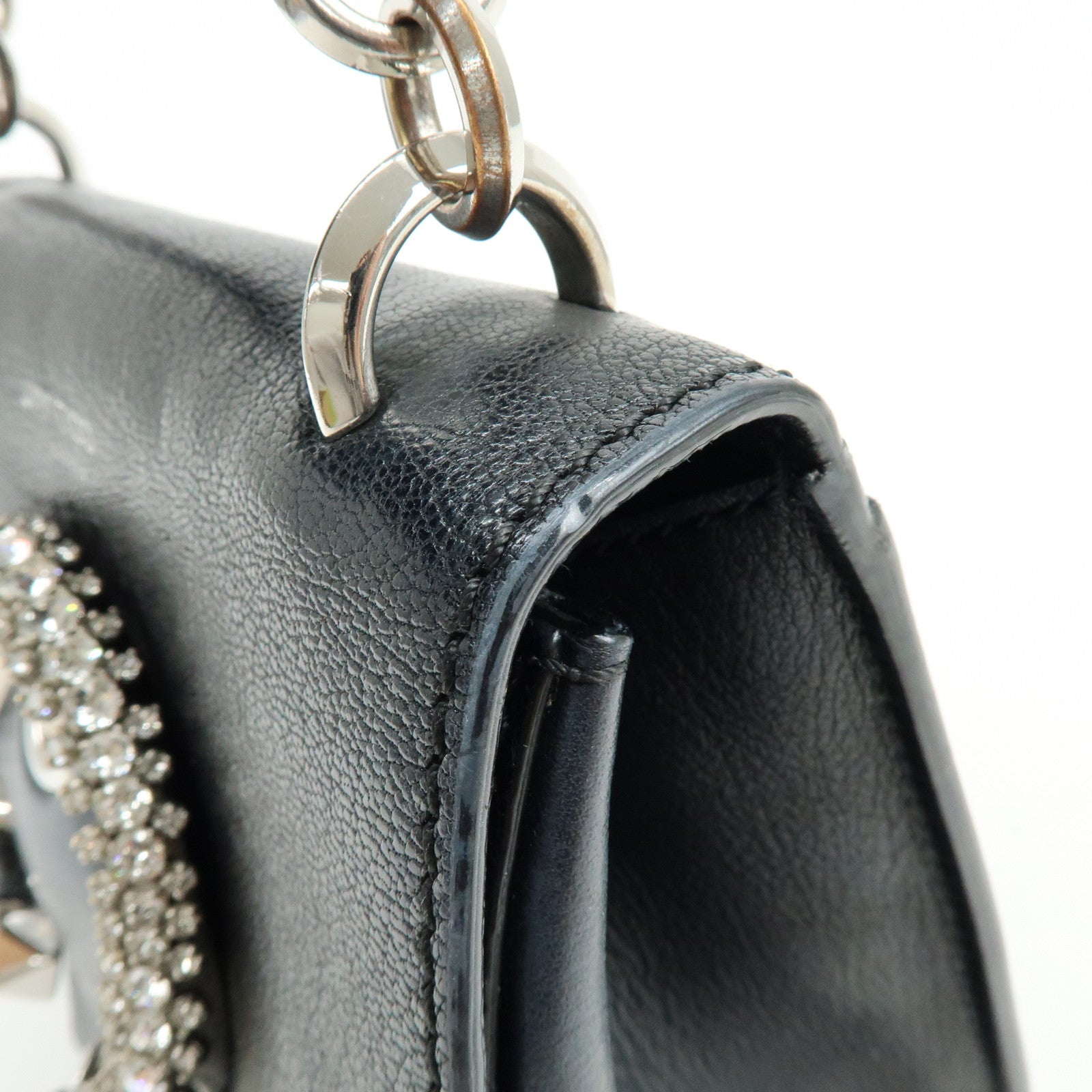 Jimmy Choo Madeline Leather Rhinestone 2Way Hand Shoulder Bag Black