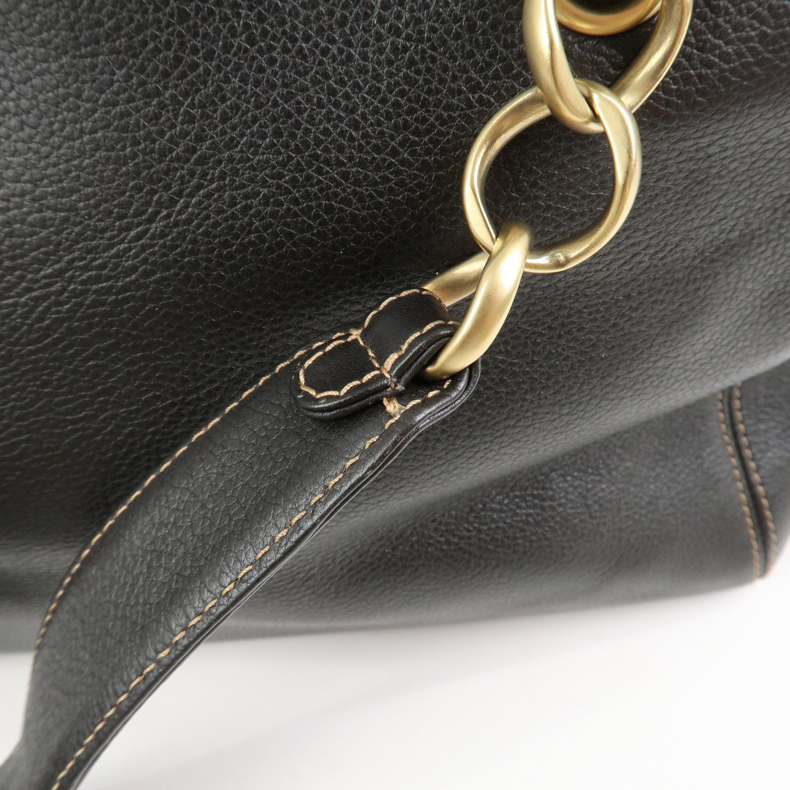 CHANEL COCO Mark Leather Chain Shoulder Bag Hand Bag Dark Brown