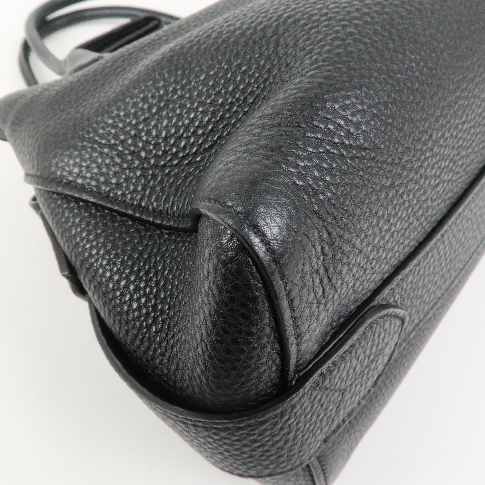 PRADA Triangle Logo Leather 2 Way Bag Hand Bag Black 1BA127