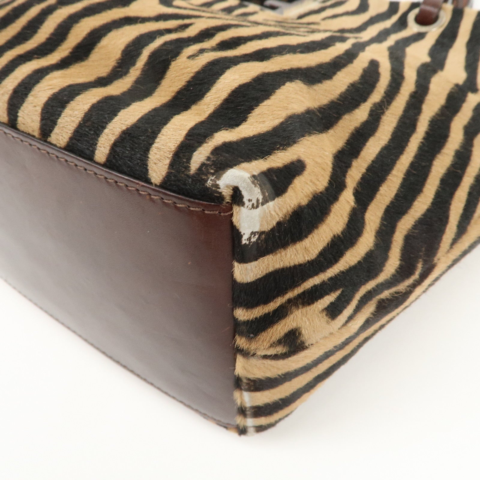 FENDI Unborn Calf Leather Tote Bag Hand Bag Brown 83158780992