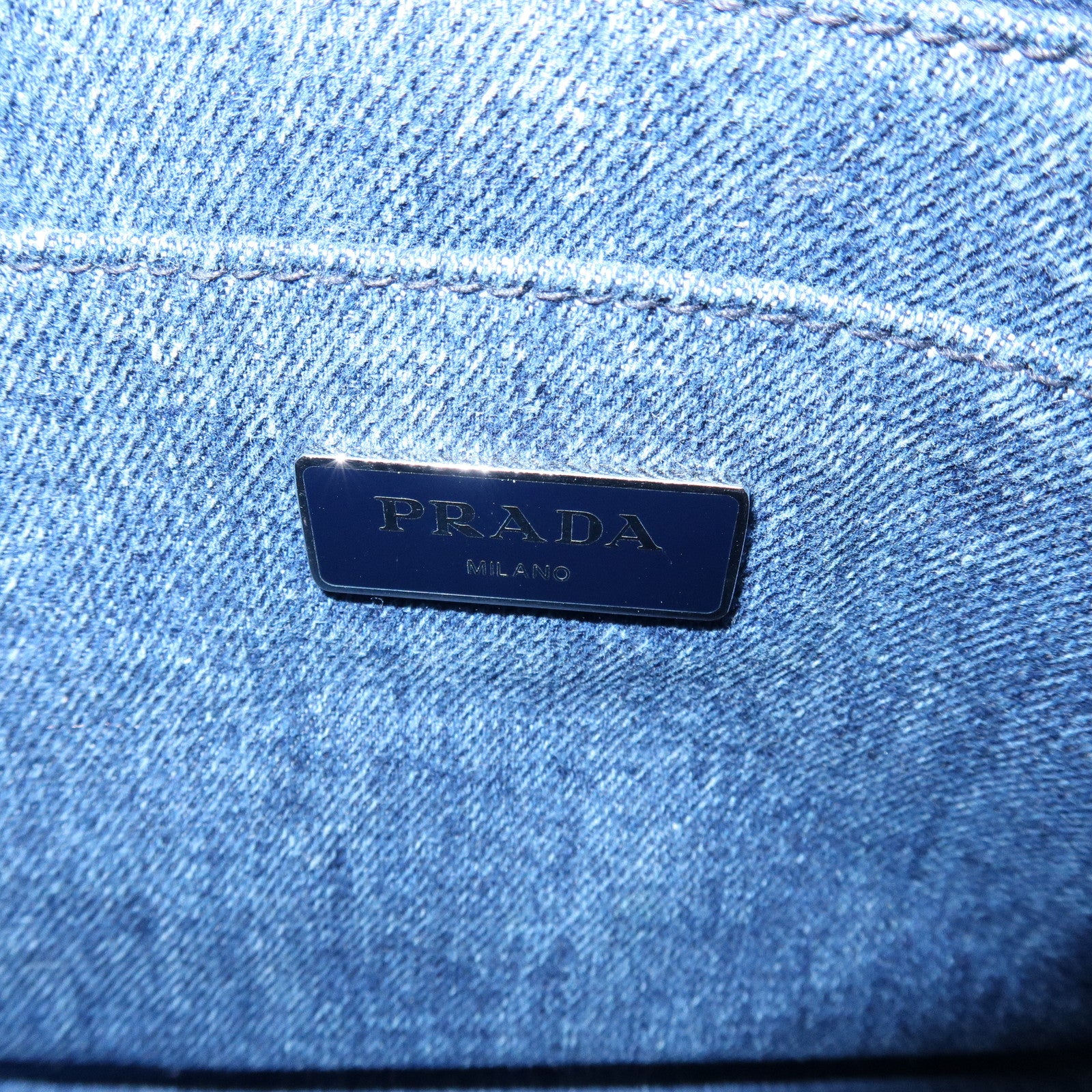 PRADA Canapa Triangle Logo Denim 2Way Bag Hand Bag Blue 1BG439