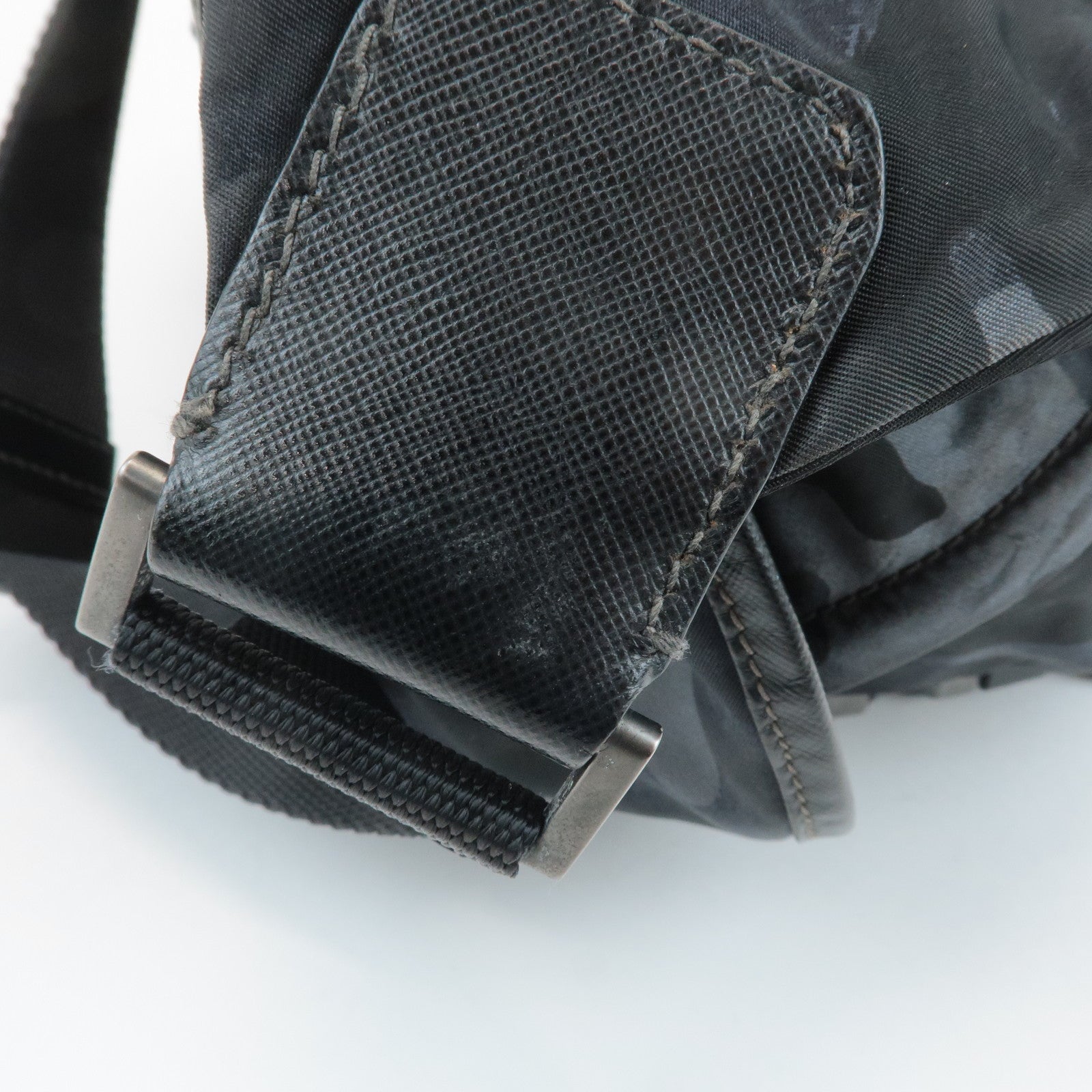 PRADA Triangle Logo Nylon Camouflage Shoulder Bag Black Gray Navy Used
