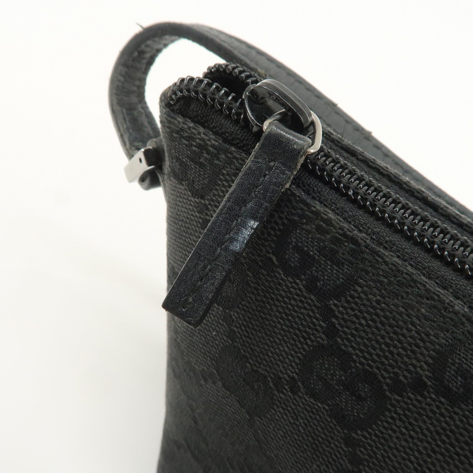 GUCCI Logo GG Canvas Leather Boat Bag Hand Bag Black 07198