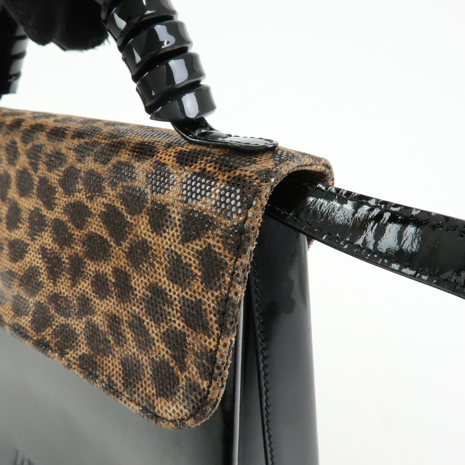 LOEWE Velazquez Patent Leather 2Way Hand Shoulder Bag Leopard Black