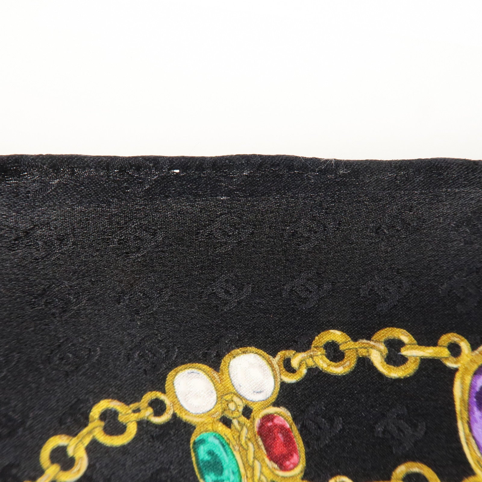 CHANEL COCO Mark Silk 100 % Jewelry Pattern Scarf Black Multi Color Used