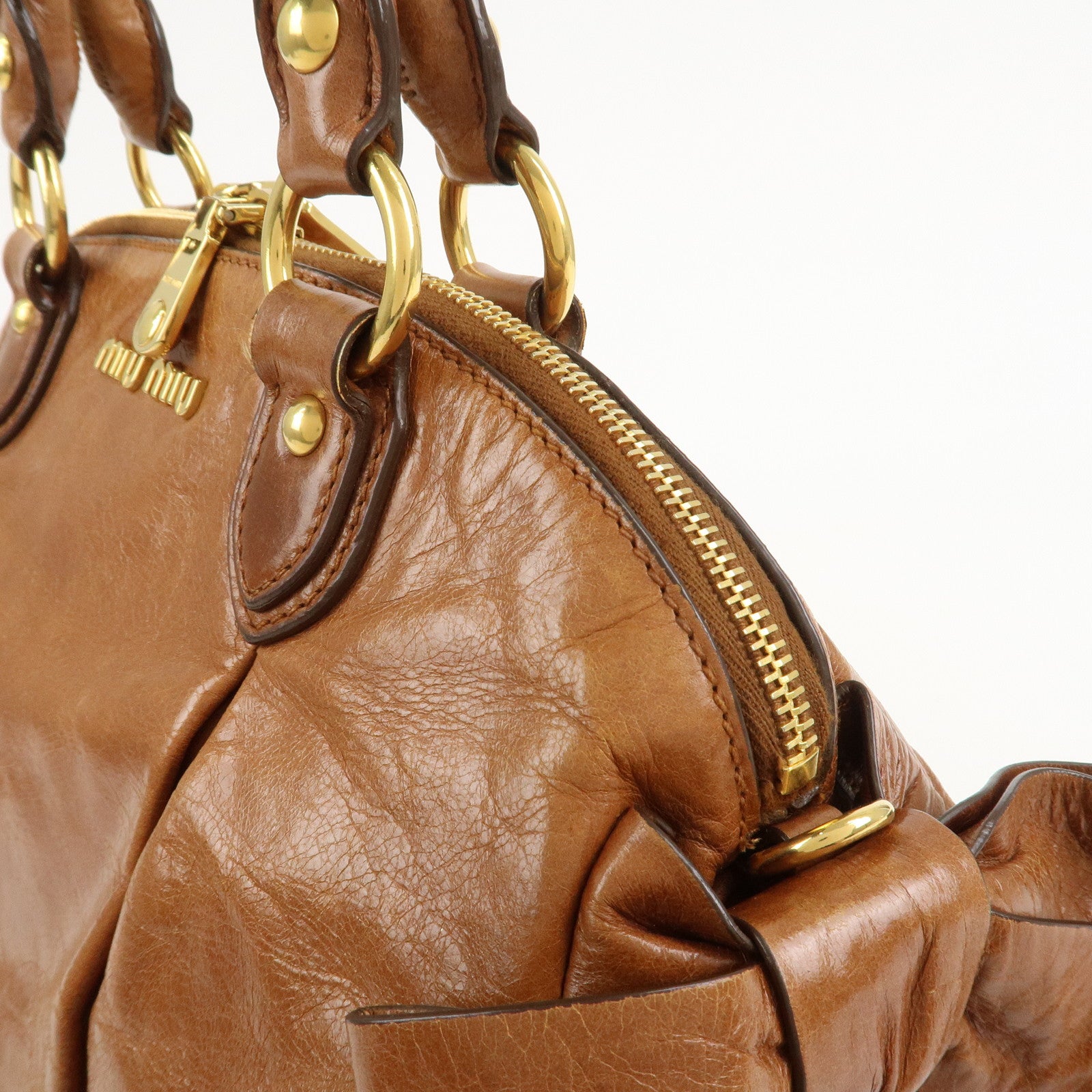 MIU MIU Side Ribbon Leather 2Way Bag Hand Bag Shoulder Bag Brown