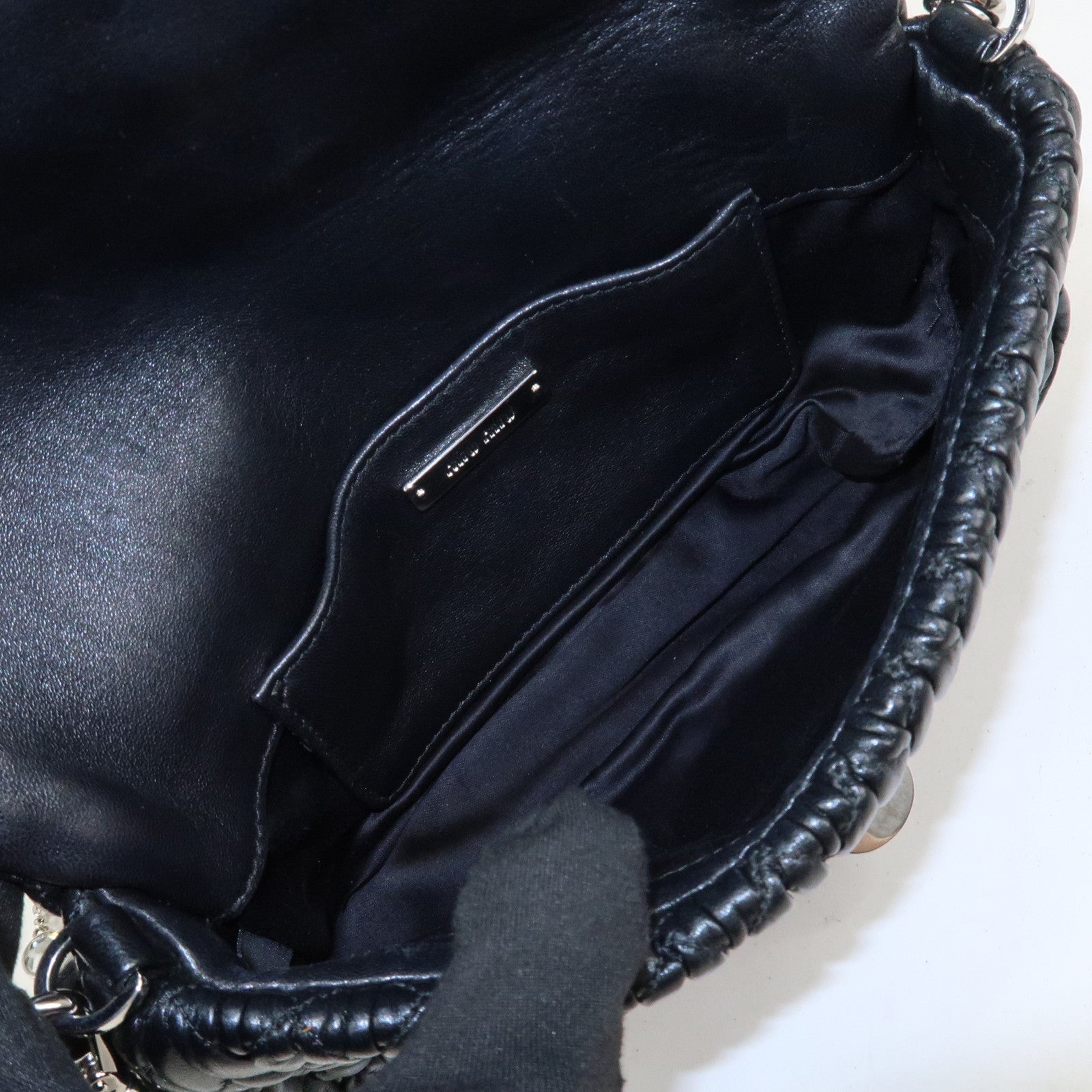 MIU MIU Matelasse Leather Chain Shoulder Bag Black 5BP079