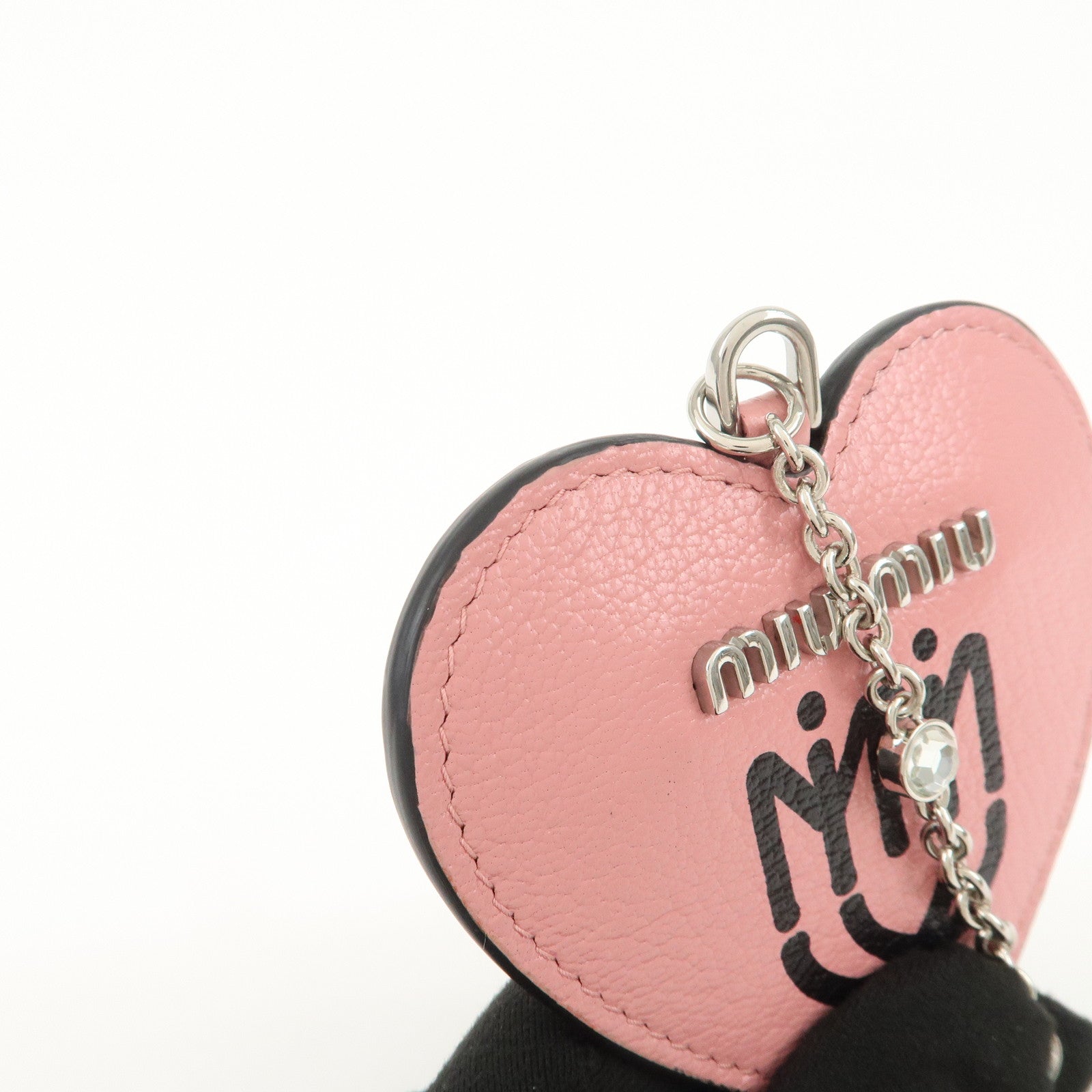 MIU MIU Leather Heart Motif Mirror Bag Charm Key Chain Pink 5TL376