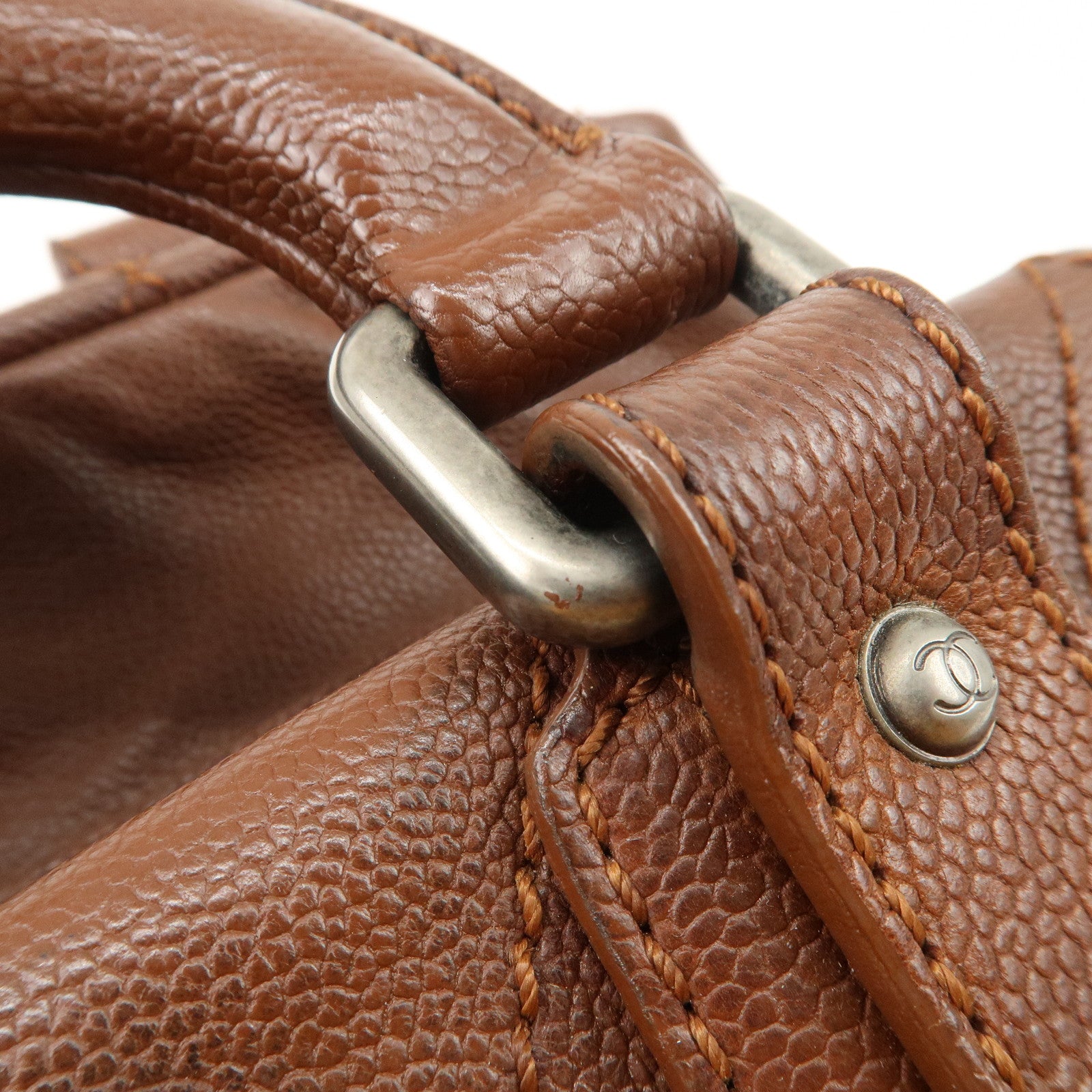 CHANEL COCO Mark Wild Stitch Caviarskin Boston Bag Brown