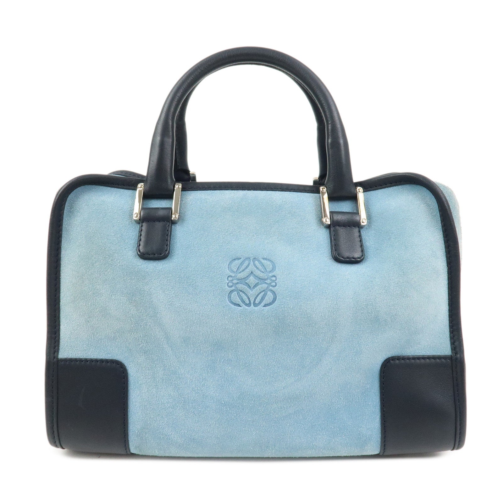 LOEWE Anagram Suede Leather Amazona 28 Hand Bag Blue