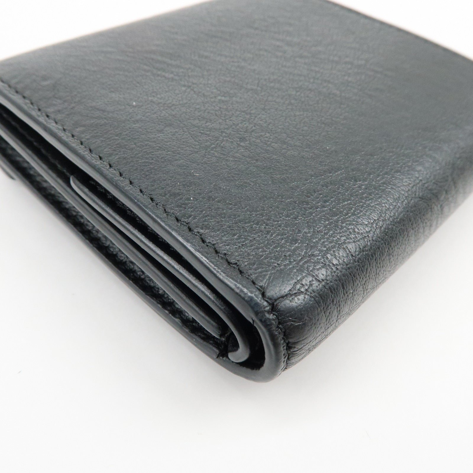 BALENCIAGA Logo Leather Bi-fold Compact Flap Wallet Black 637450