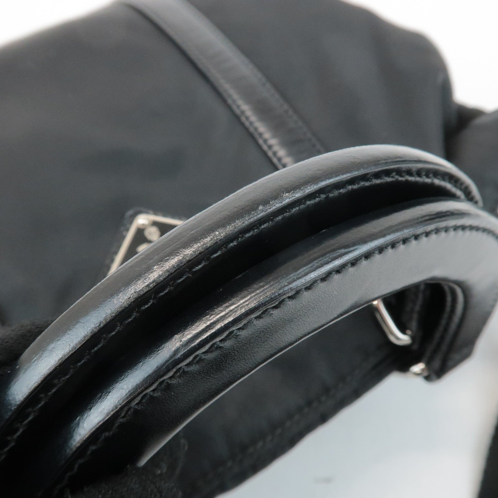 PRADA Triangel Logo Leather Nylon 2Way Bag Tote Bag Black BN1066