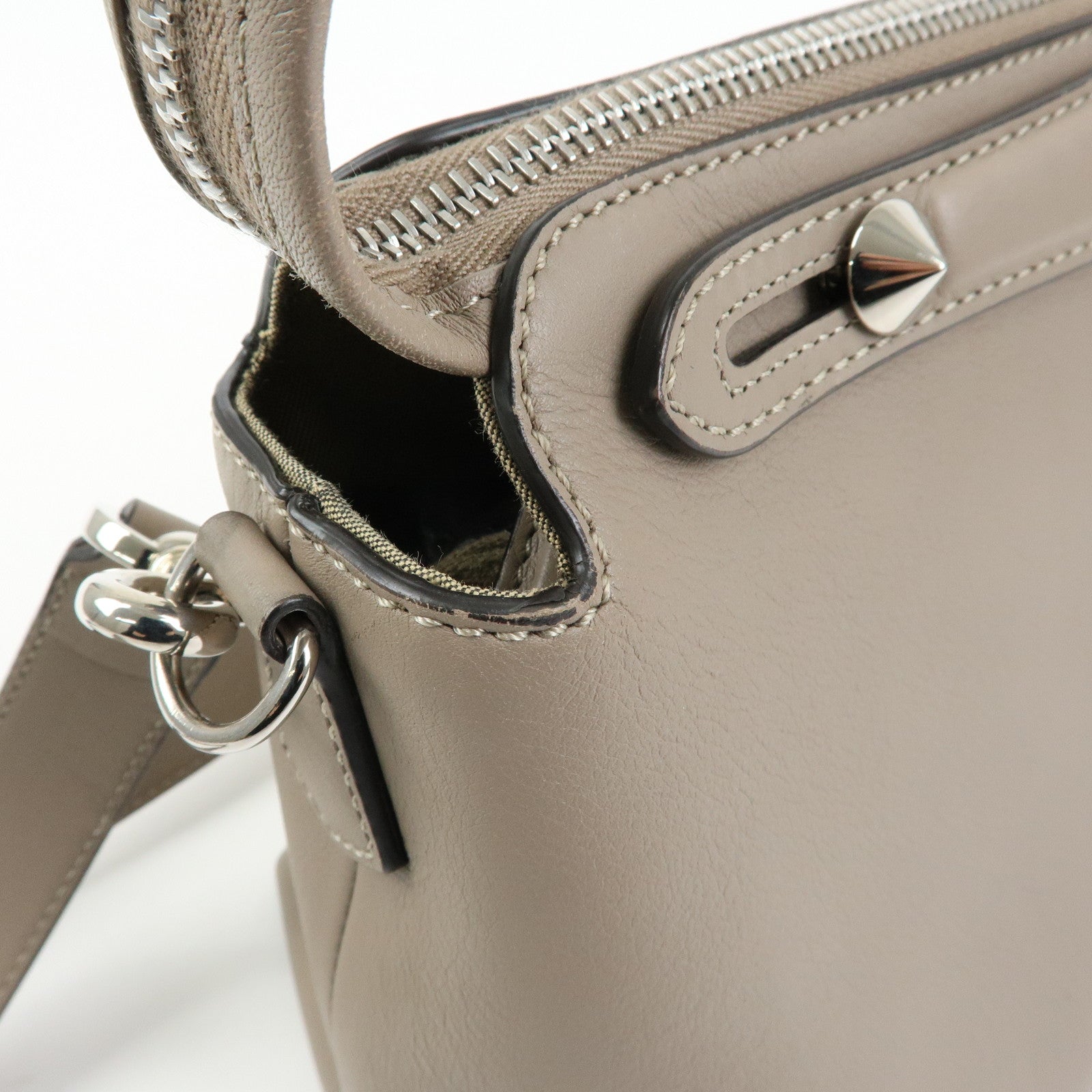 FENDI By The Way Medium Leather 2Way Bag Hand Bag Greige 8BL146