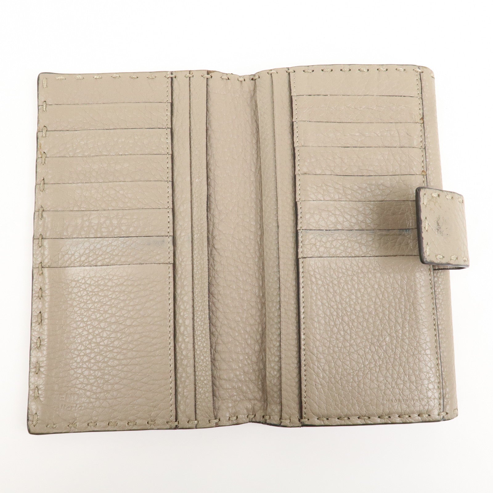 FENDI Seleria Leather Peekaboo Long Wallet Beige 8M0308