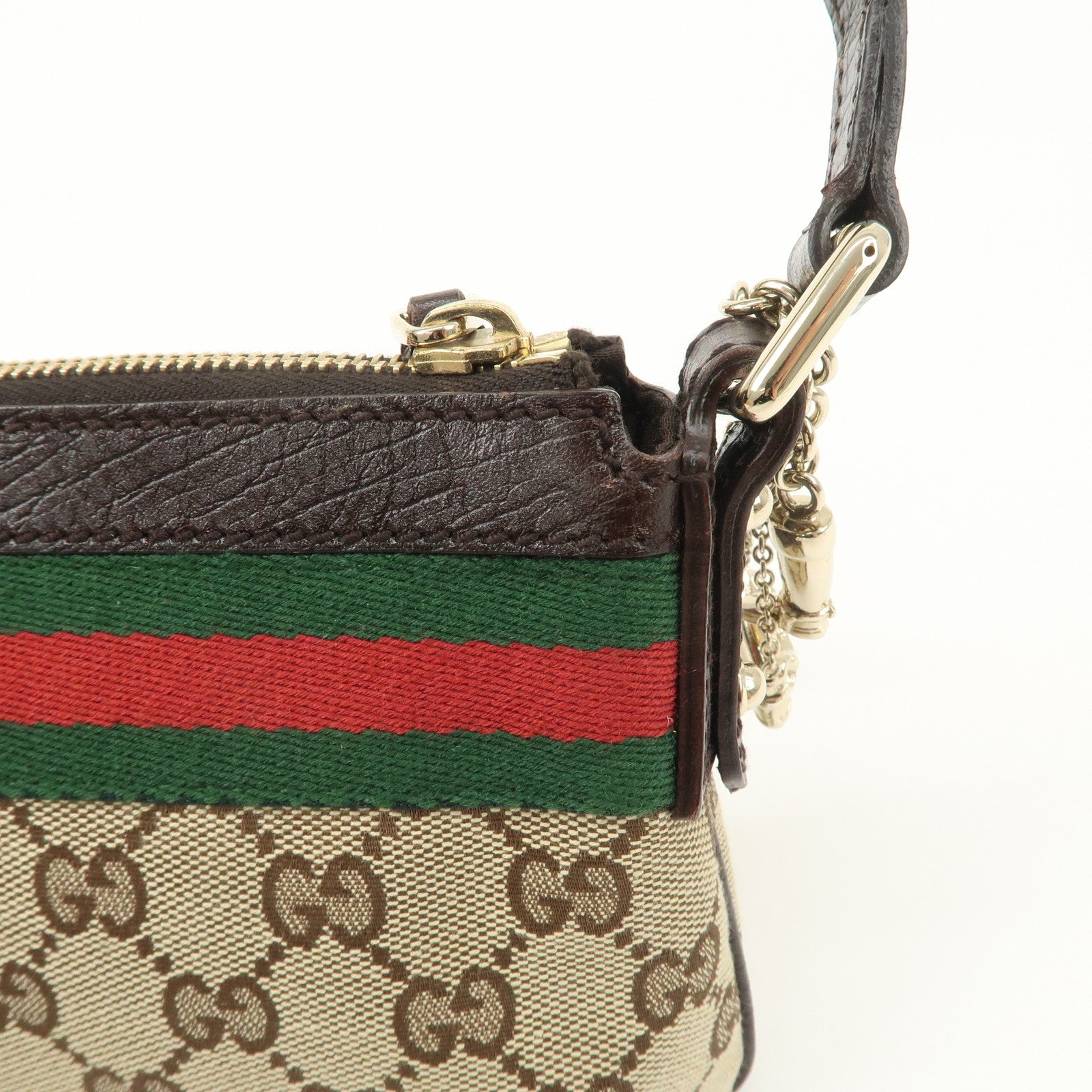 GUCCI Sherry GG Canvas Leather Hand Bag Pouch Boots Bag Charm 145970 Used