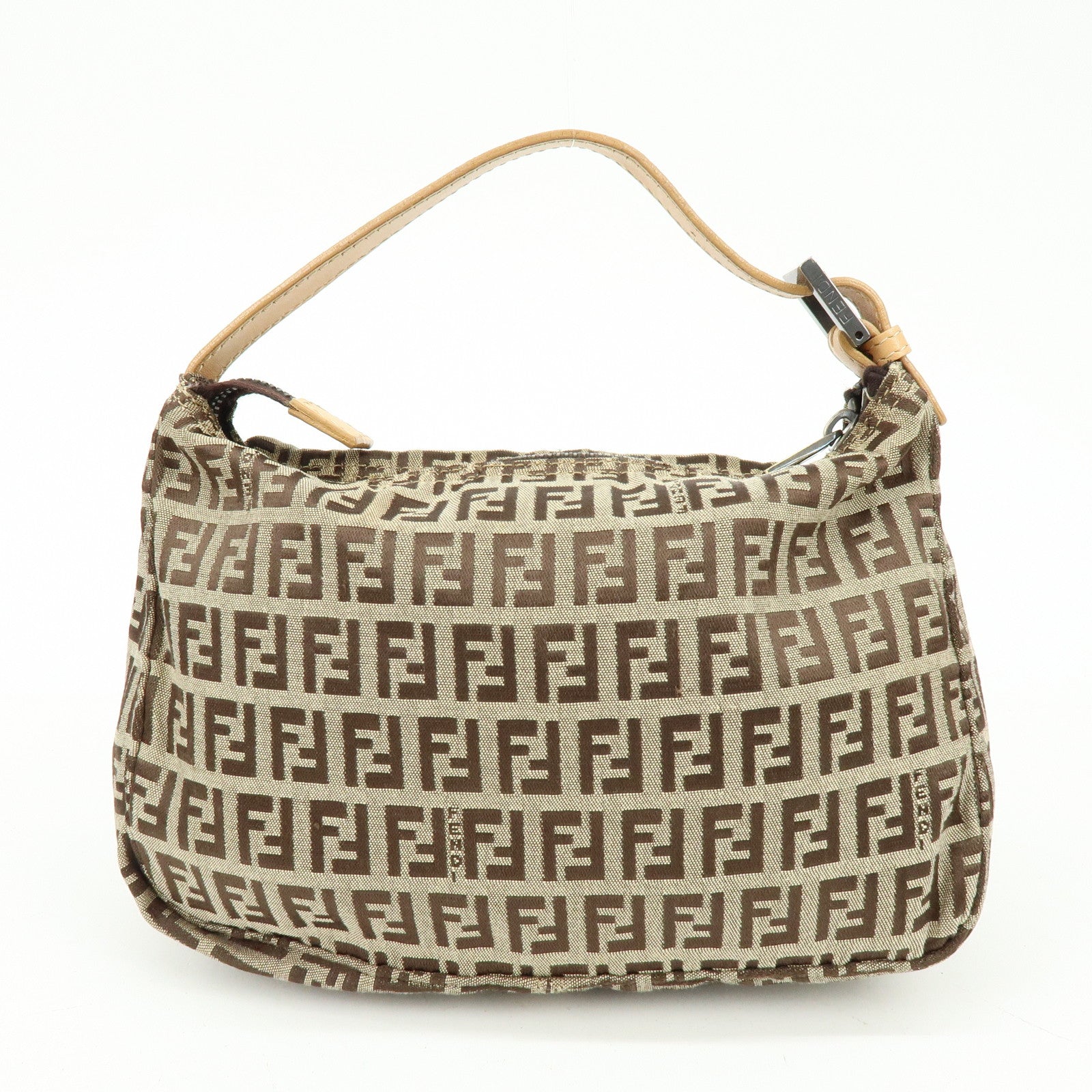 FENDI Zucchino Canvas Leather Hand Bag Beige 8N0005