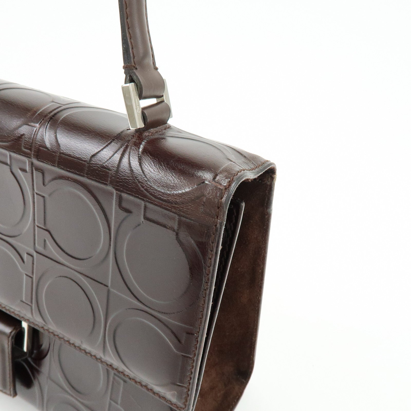 Ferragamo Gancini Leather Shoulder Bag Hand Bag Dark Brown