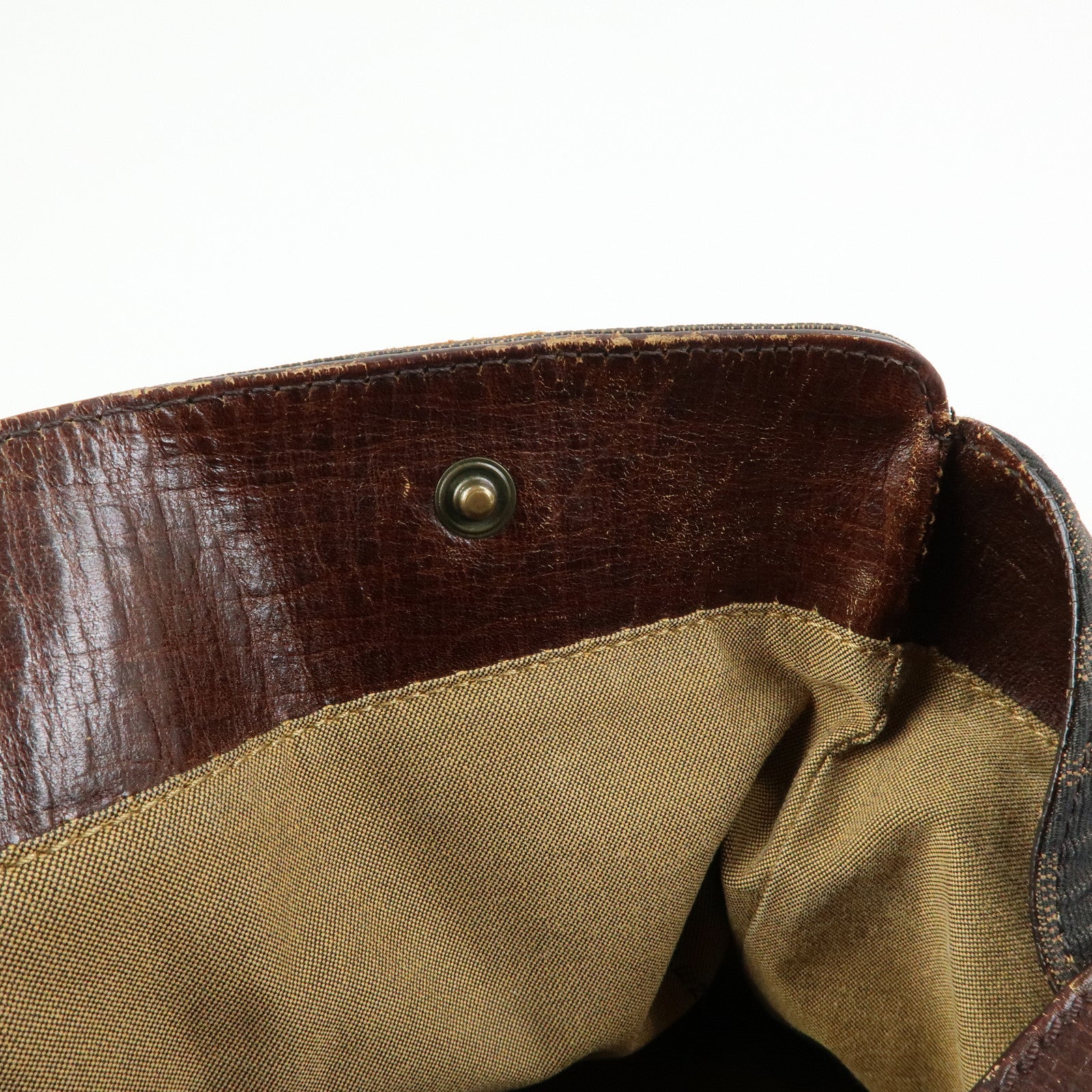 FENDI Ethnico Zucca Canvas Leather Tote Shoulder Bag Brown 8BN162