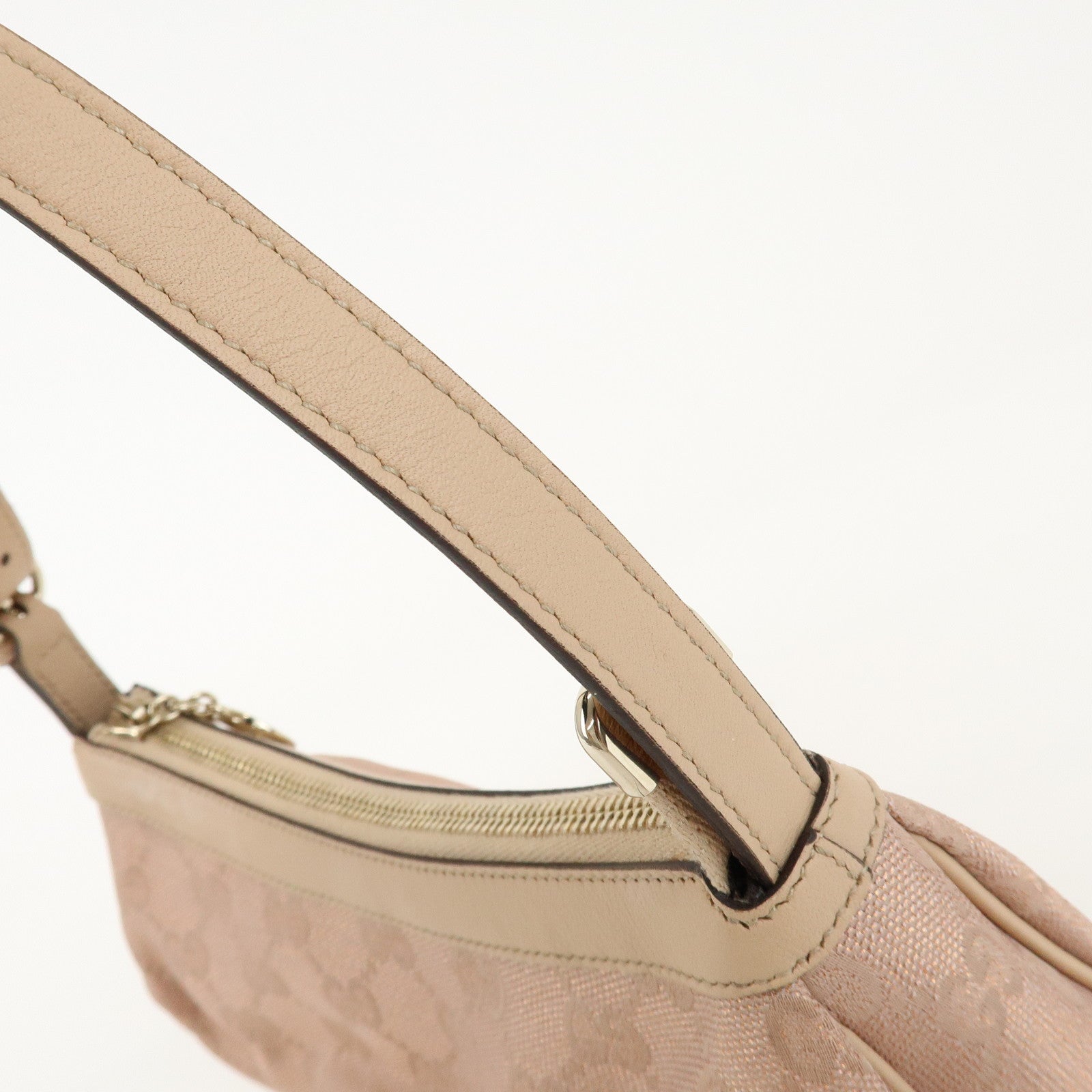 GUCCI Lovely Heart GG Canvas Leather Hand Bag Pink Beige 245938