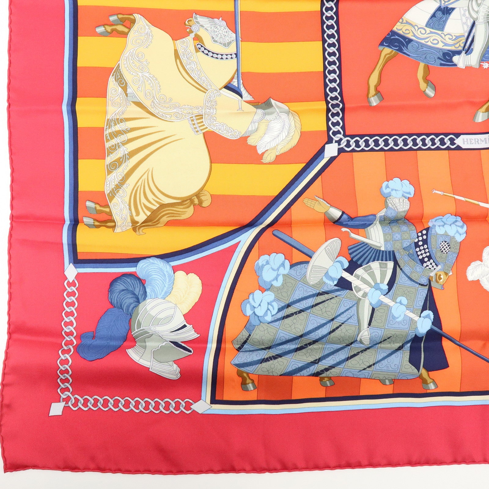 HERMES Carre 90 Silk 100% Scarf CHOCS EN PLUMES Red Orange