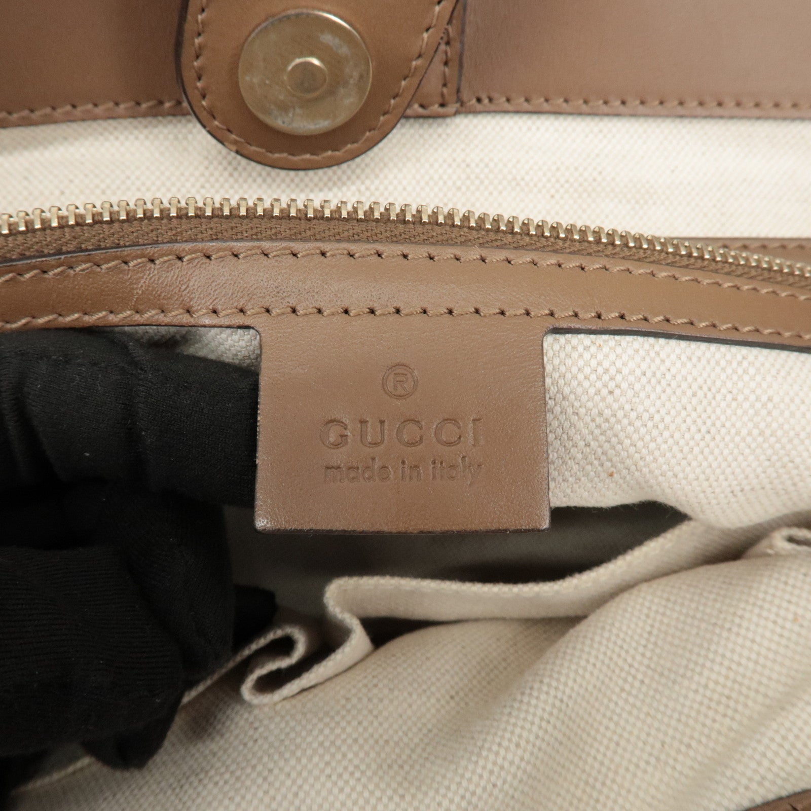 GUCCI Craft Denim Leather Tote Bag Hand Bag Navy Brown 348715 Used