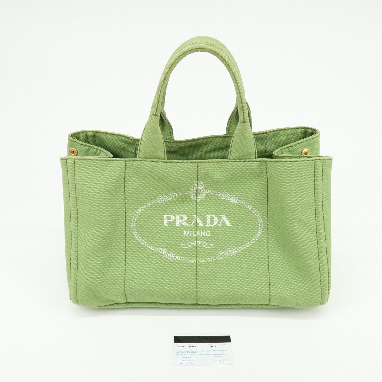 PRADA Canapa Large Triangle Logo Canvas Tote Bag Hand Bag B1872B