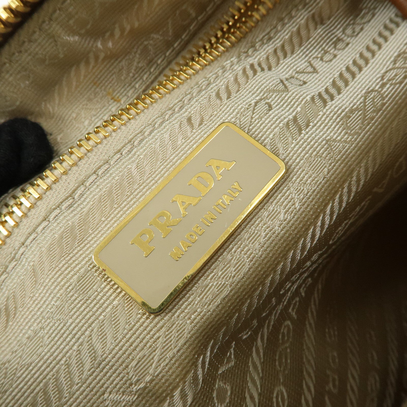 PRADA Triangle Logo Nylon Leather Shoulder Bag Crossbody Bag Beige